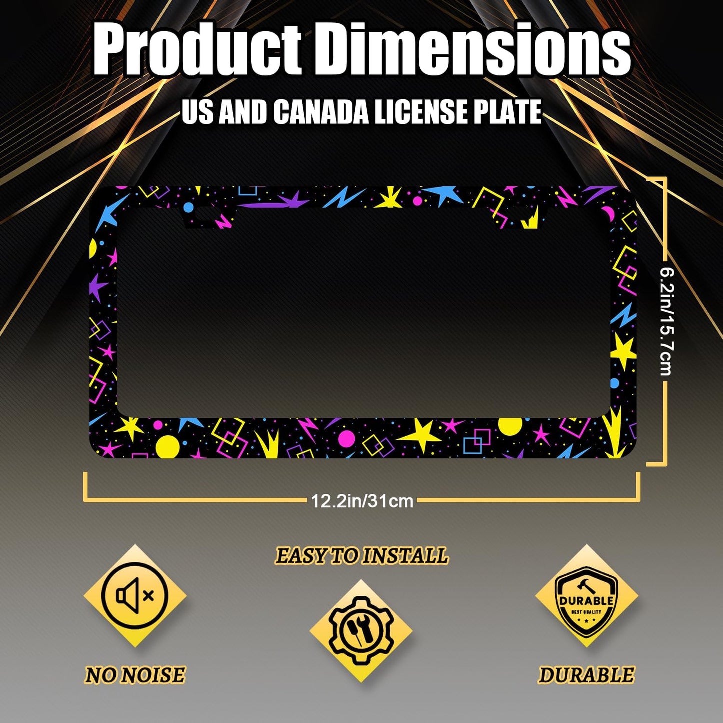 Psychedelic Stars License Plate Frame Colorful Galaxy License Plate Holder Stainless Steel Front and Rear Car Tags Auto Parts Funny License Plate Decoration with Screws for Men Women 12.2"x 6.2"