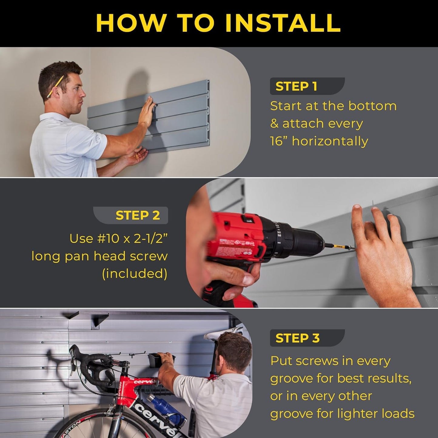 4'H x 4'W Slatwall Panel Garage Wall Organizer: Heavy Duty Wall Mounted PVC Wall Rack, Interlocking Slat Wall Paneling for Garage Wall Storage, Slatwall Board or Slatwall Shelves System - White