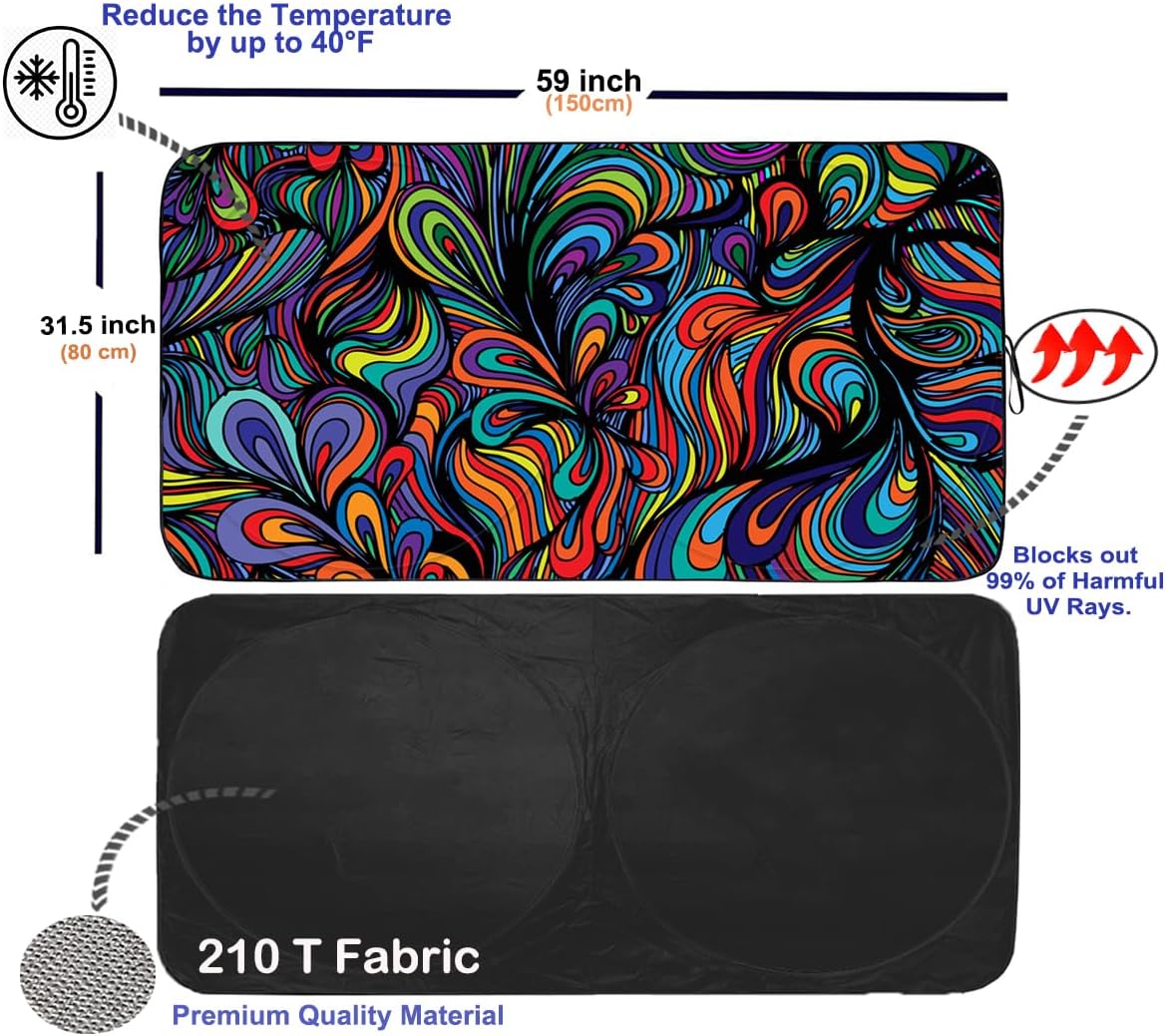 Gven Car Windshield Sun Shade, Artistic Design Car Shade Foldable Windshield Sun Visor Heat-Reflective Sunshade for Summer (Abstract, S)