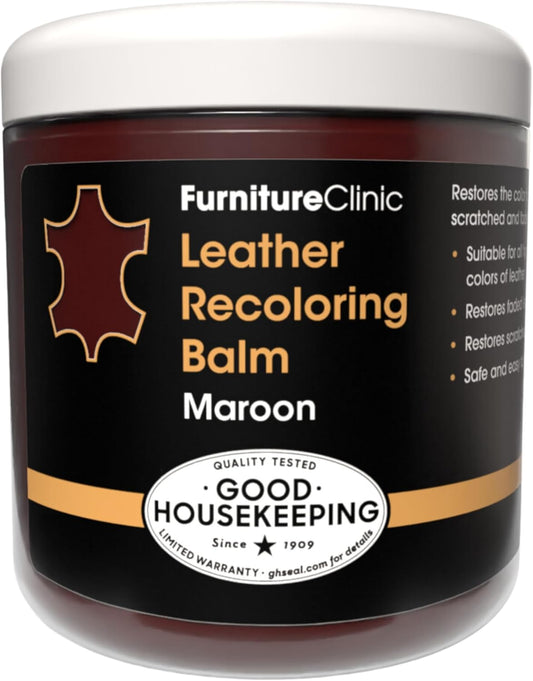 The Original Leather Recoloring Balm by Furniture Clinic - Maroon Leather Dye for Furniture, Couches & Car Seats - Restore Scratched, Faded, & Damaged Surfaces