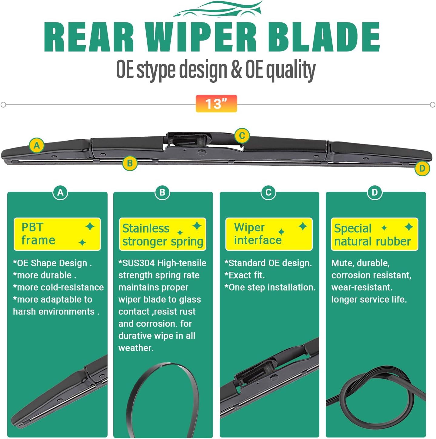 26" 16" 13" Windshield Wiper Blades Replacement for Honda CRV CR-V 2012 2013 2014 2015 2016 Premium All Weather Front Rear Wipers Set - OEM Quality (Pack of 3)
