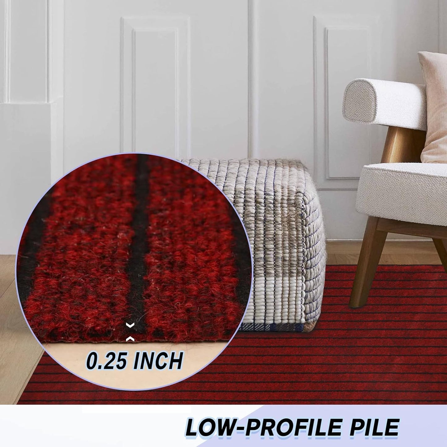 Custom Size Backed Non-Slip Area Rugs Runner, Easy Clean, Waterproof Runner Rugs for Hallway Entryway, Kitchen, Laundry, 2FT x 54FT, Red Stripe