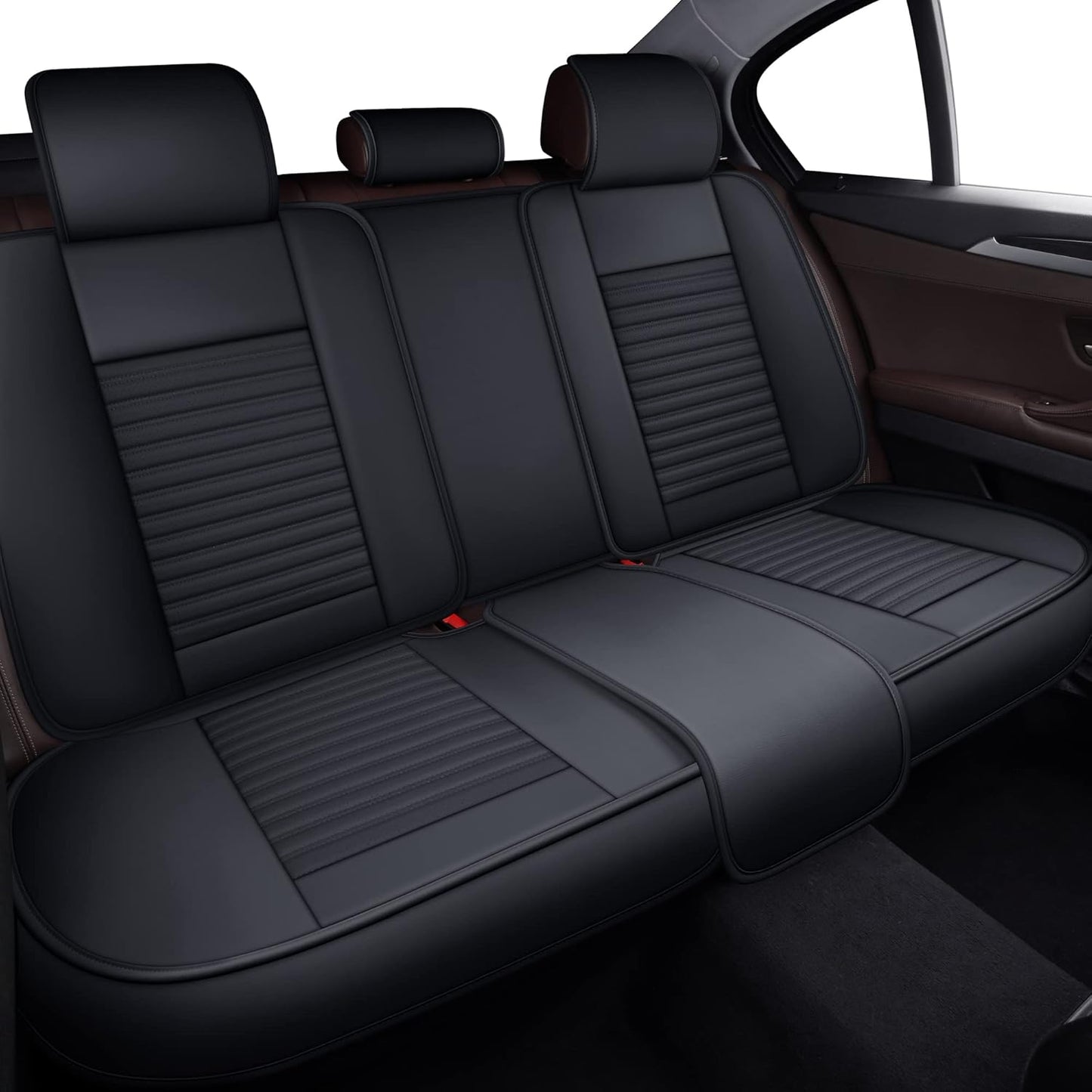 LINGVIDO Car Seat Covers, Breathable and Waterproof Faux Leather Automotive Seat Covers for Cars SUV Truck Sedan,Universal Anti-Slip Seat Cover with Backrest (Rear Seat, Black-Blueline)