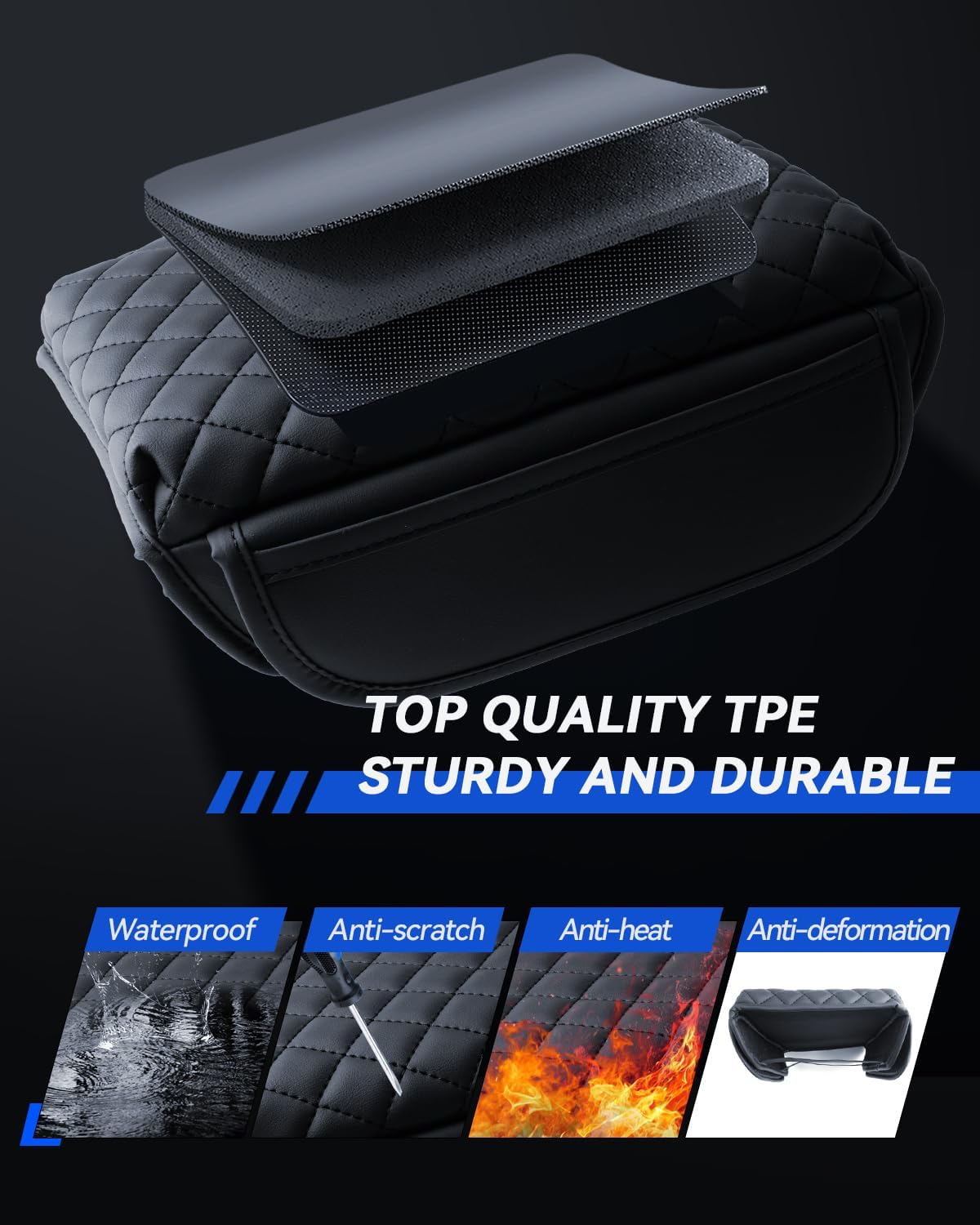 Armrest Cover for 2023 2024 2025 Chevy Colorado & 2023 2024 2025 GMC Canyon Accessories Center Console Middle Lid Pad Protector for Car Elbow Rest-Thickened with 2 Side Pocket