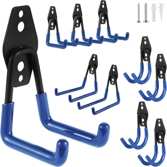 Steel Garage Hooks Wall Tool Organizer, 10 Pack Garage Storage Hook Heavy Duty Utility Storage Hangers Blue for Ladders, Ropes, Garden Tools
