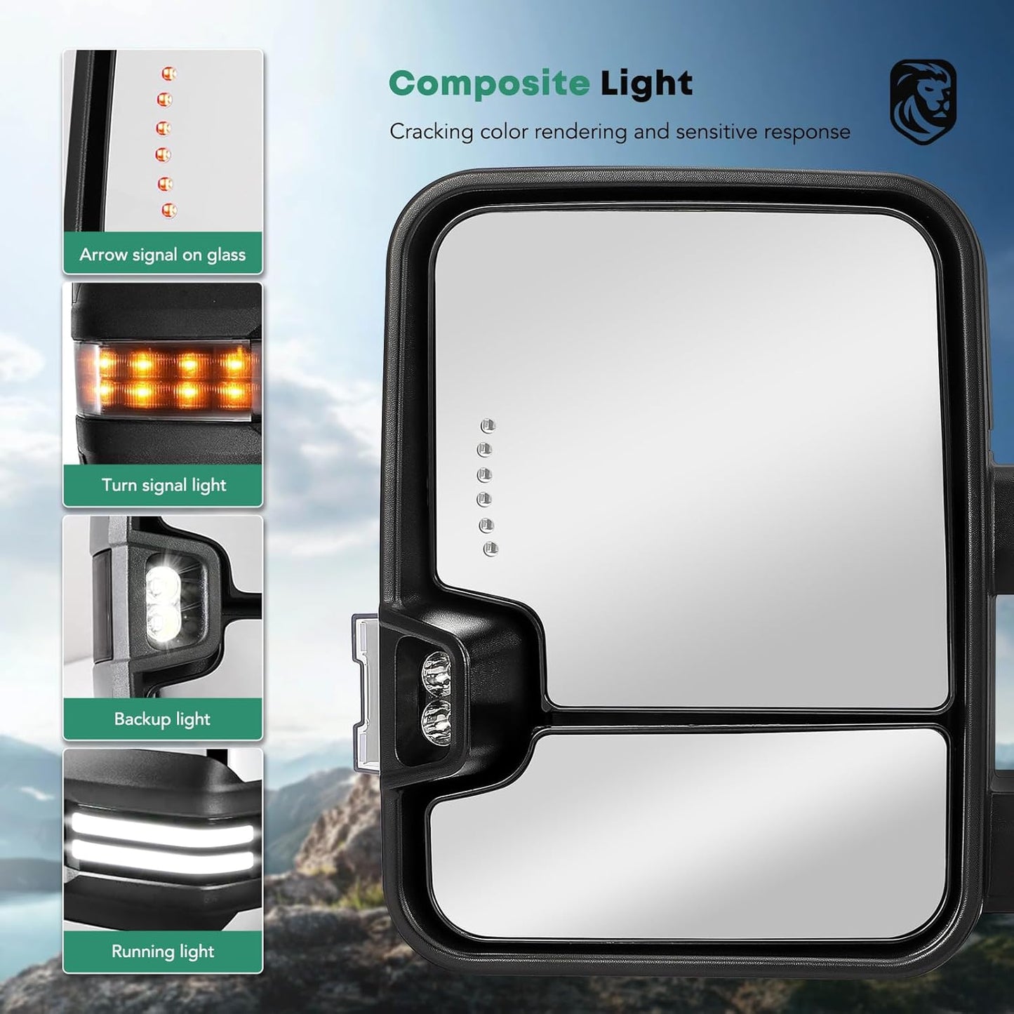 YHTAUTO Power Adjusted Heated Towing Mirrors Fit Toyota Tundra 07-21, Sequoia 08-17, Arrow & Turn Signal & Backup Running Light, w/Blind Spot Detection, Telescoping Driver Passenger Side Car Mirrors