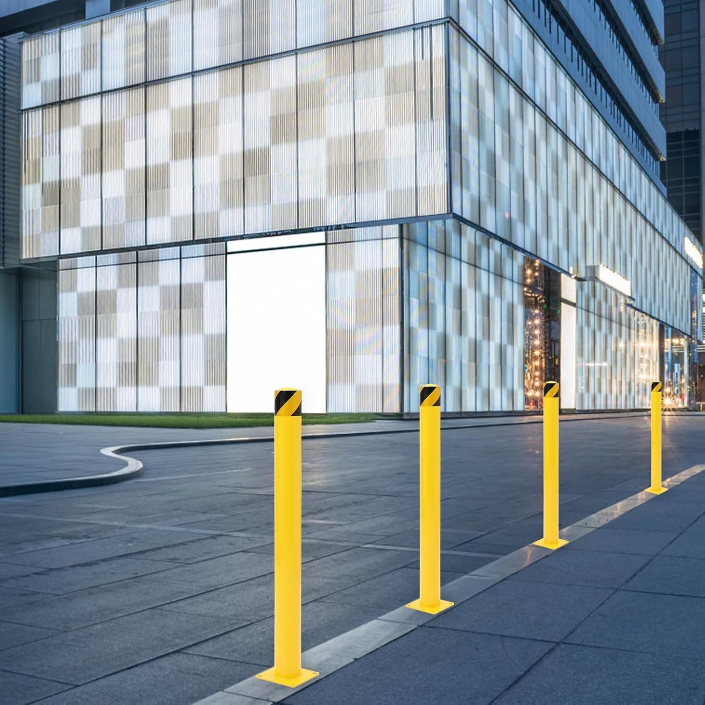 Safety Bollard 2 Packs, 42 Inch Height Steel Post, 4.5 Inch Diameter Parking Bollard, Yellow Safety Bollard Post with 8 Anchor Bolts, Ideal for Ideal for Parking Warehouse Park Traffic Area