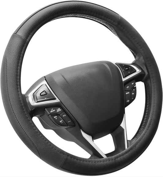 SEG Direct Car Steering Wheel Cover for Prius Civic Model 3 Model Y Camaro, Small Size 14-14.25 inch, Black Microfiber Leather