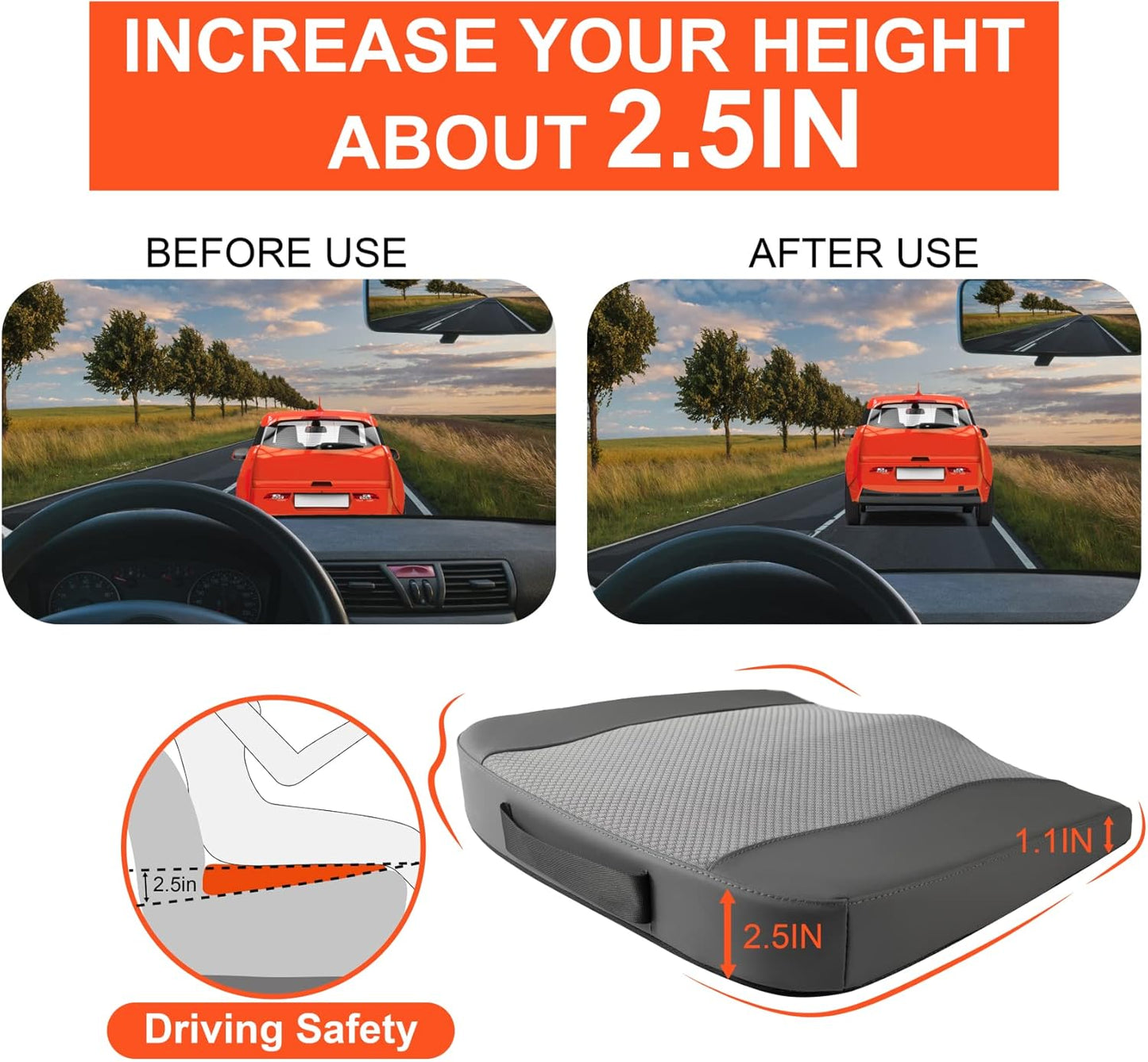 Car Seat Cushion, Comfort Memory Foam Car Cushions for Driving - Sciatica & Lower Back Pain Relief, Driver Seat Pillow for Auto, Office Chair, Wheelchair - Dark Grey