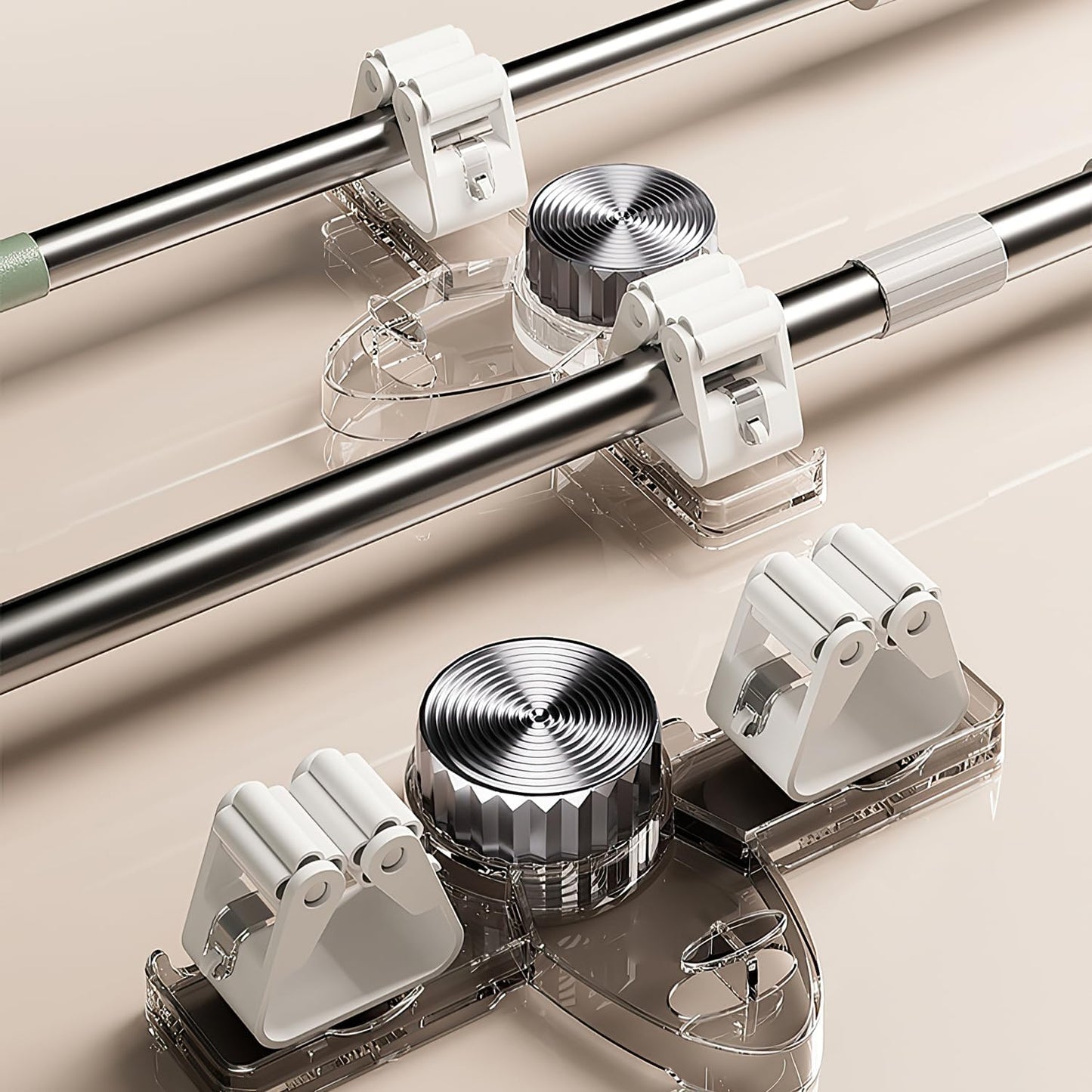 2PCS Broom Holder Mop Hanger,No punching required Broom Hanger Organizer,Broom Holder Wall Mountfor Bathroom, Kitchen, Office,Utility Room,Laundry Room(White+Gray)