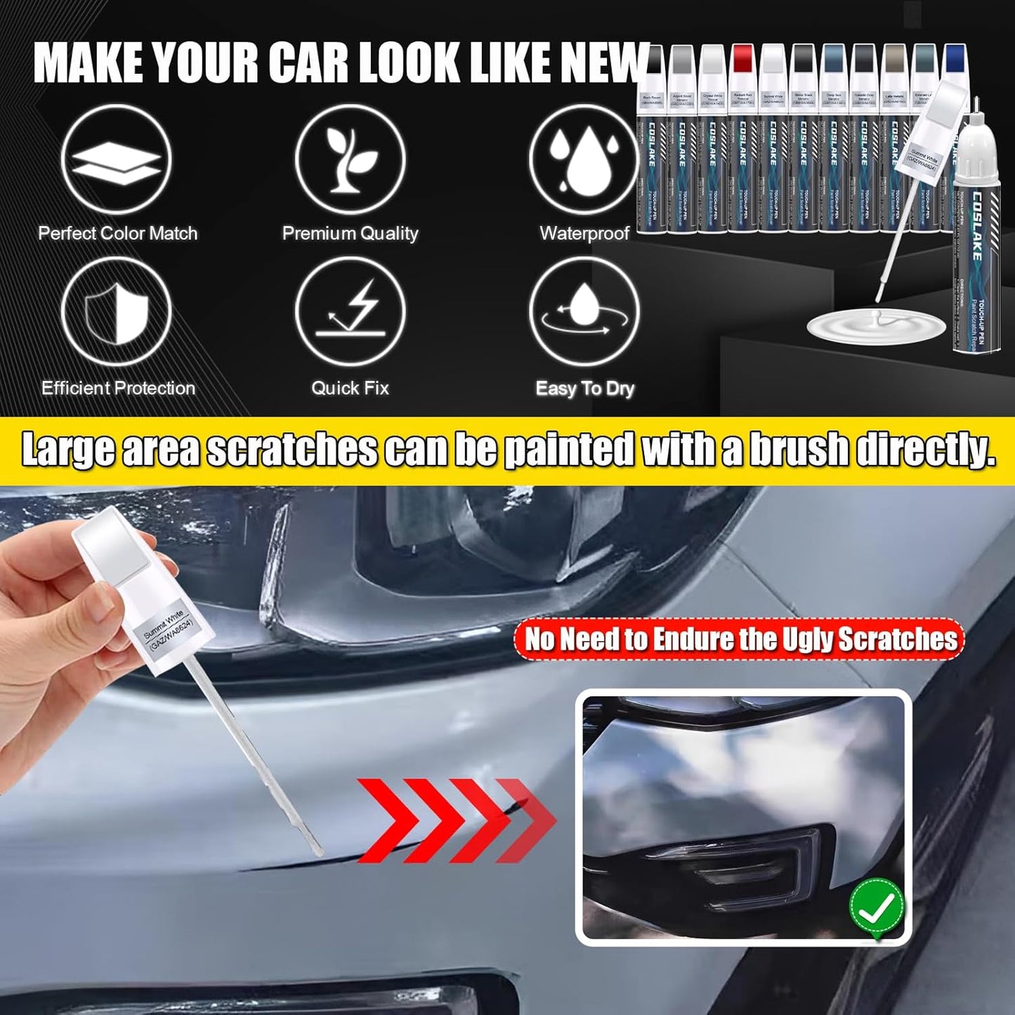 Car Touch Up Paint(Deep Sea Metallic(GXP/WA136H)) for Cadillac, Car Paint Scratch Repair Kit, Quick & Easy Solution to Repair, 2 in 1 Scratch Remover Pen with 2PCS Disposable Micro Applicators