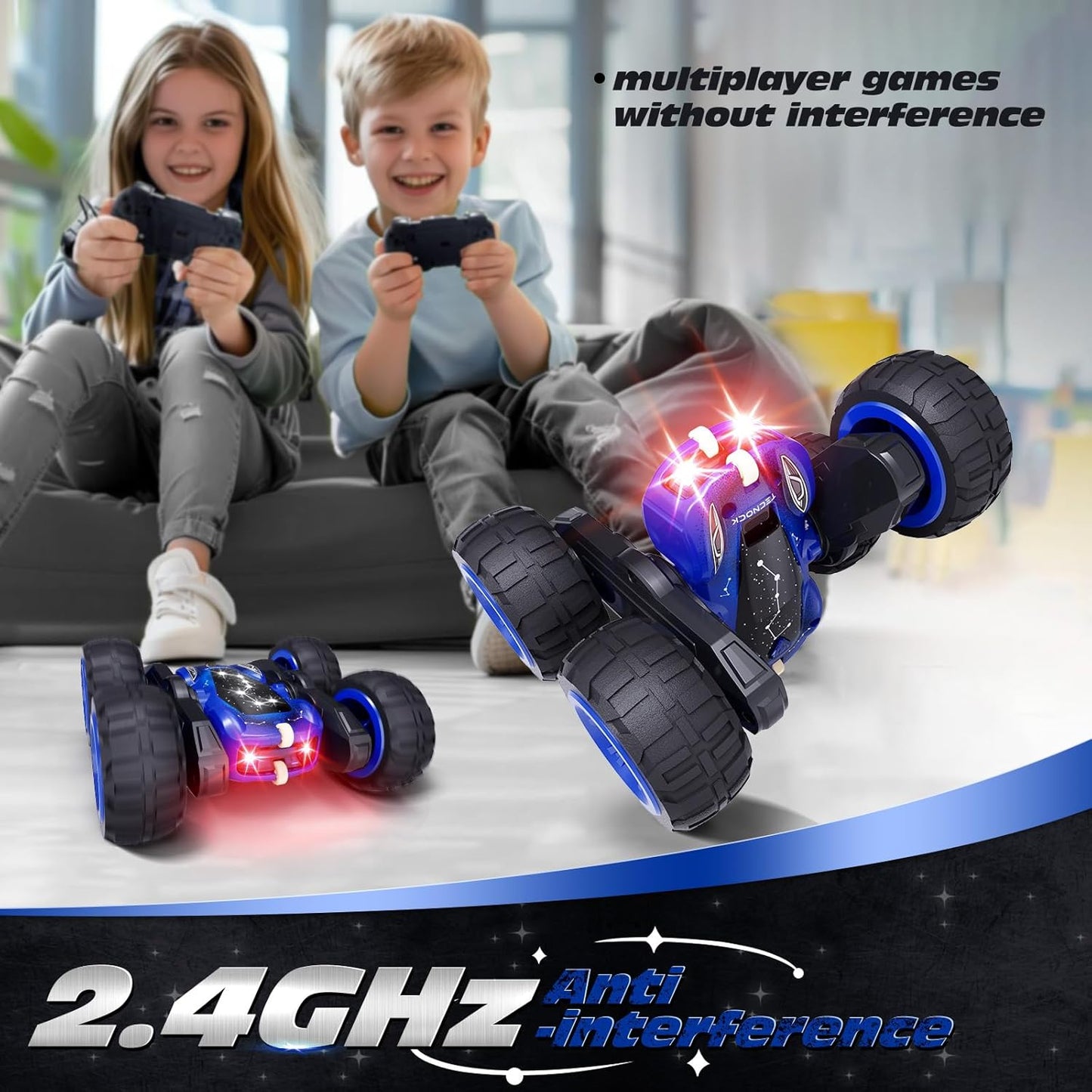 Tecnock Remote Control Car, 2.4GHz RC Cars with USB-C Easy Charging, 4WD Double Sided 360° Rotates and Flips RC Stunt Car, Toys Gift for Boys and Girls
