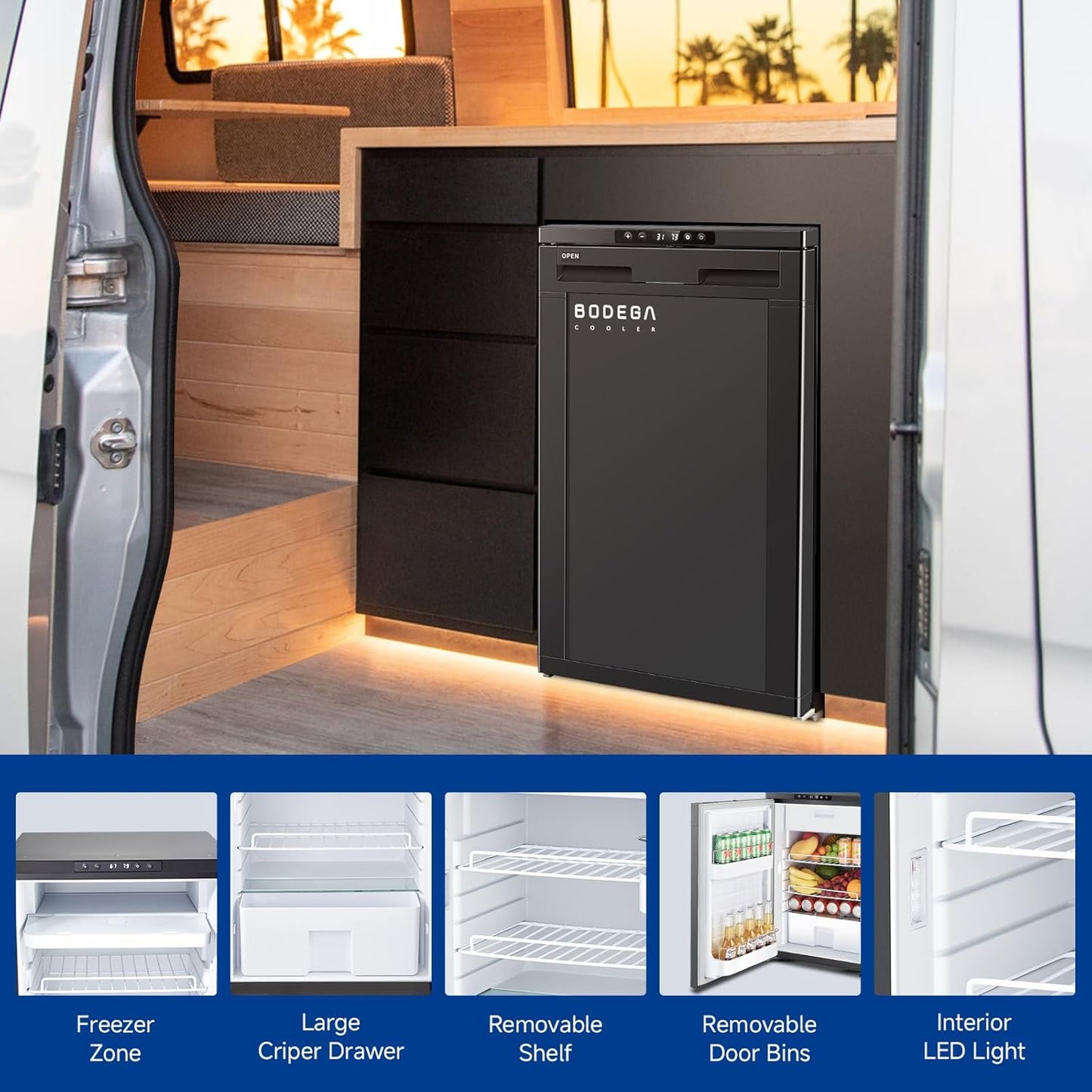 BODEGACOOLER 12 Volt Refrigerator, 83L RV Refrigerator APP Control, RV Fridge and Freezer, Travel Compressor Cooler with Lock, (-4℉-46℉) Car Fridge for Truck, RV, Camping, Boat -12/24V DC, Black