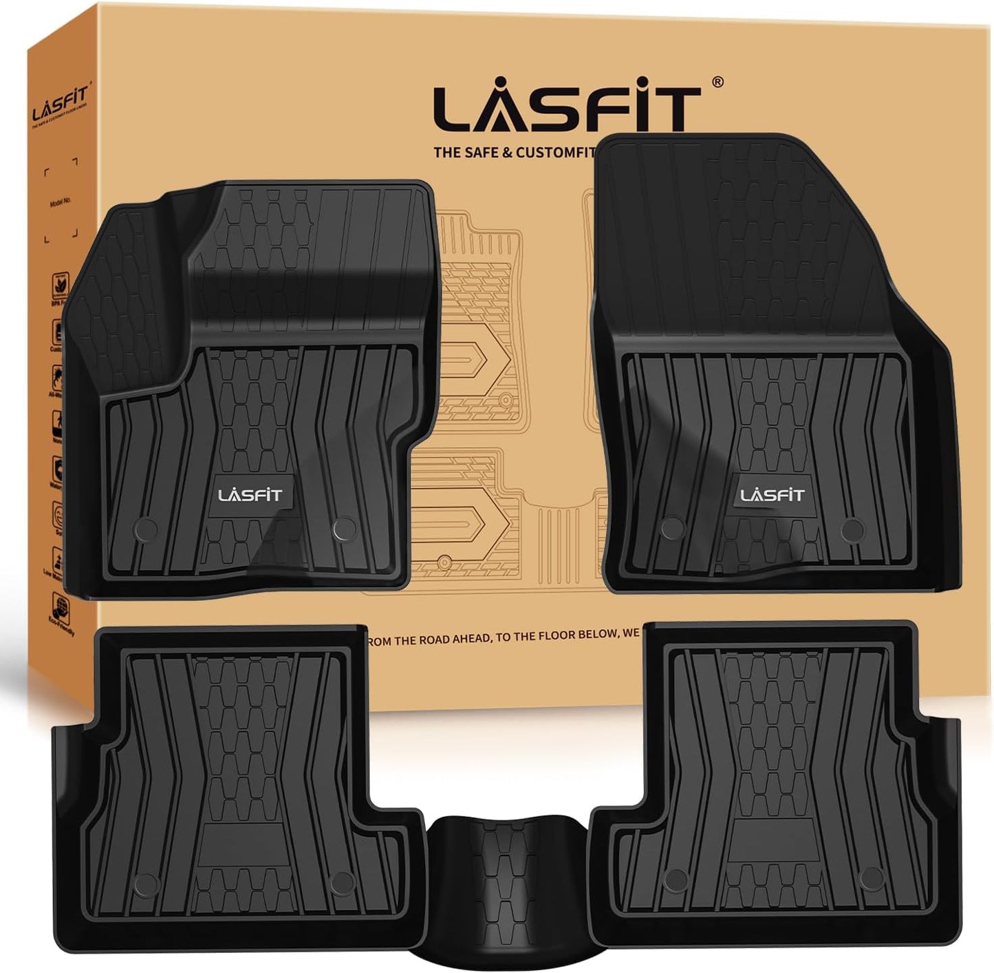 LASFIT Floor Mats Fit for Lincoln MKC 2019 2018 2017 2016 2015 TPE All Weather Floor Liners Custom Fit Car Mats 2015-2019 Accessories, 1st and 2nd Rows Floor Mats - Black