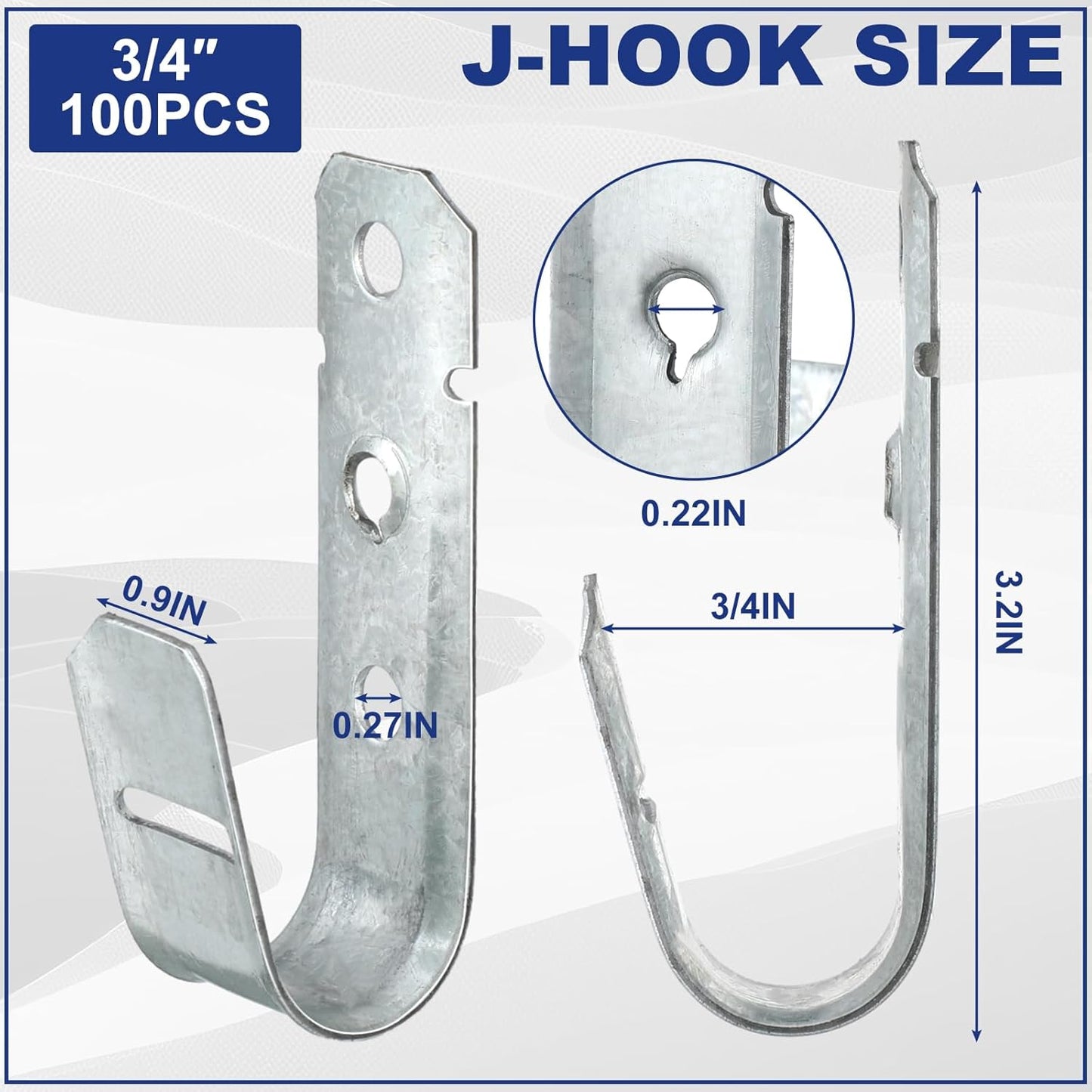 Gisafai 100 Pcs Cable Support J-Hook, 3/4 Inch Metal Garage Hooks for Hanging, Heavy Duty Network for Cable and Wire Management Wall Attaching J Utility, G60 Galvanized Steel, Silver
