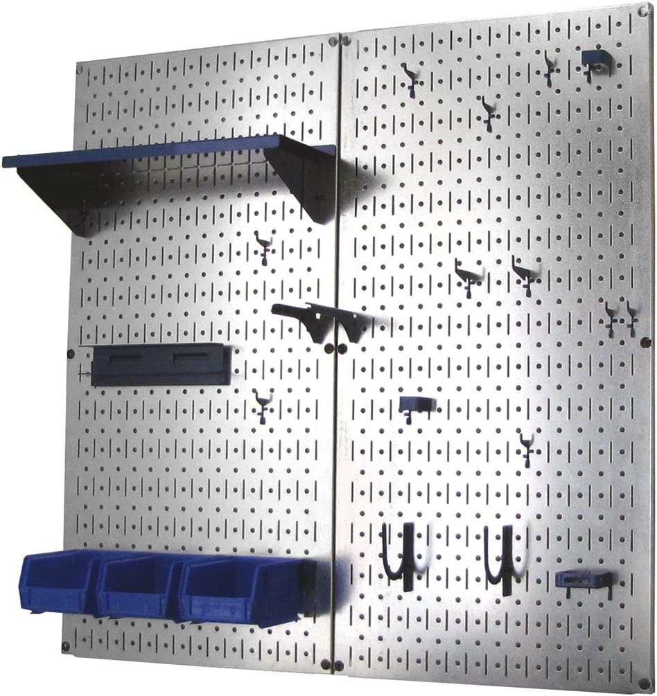 Wall Control Metal Pegboard Organizer Utility Tool Storage and Garage Pegboard Organizer Kit with Metallic Tool Board and Blue Accessories