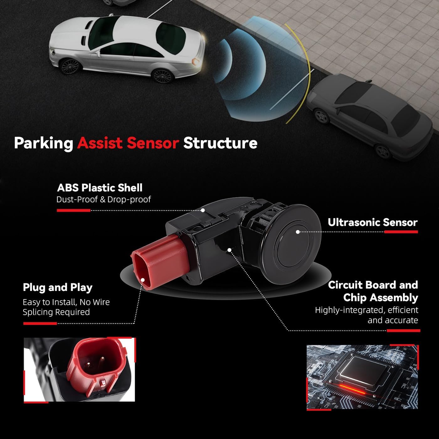 2pcs PDC Bumper Parking Aid Assist Sensor Backup Reverse Radar Replacement Kit - Compatible with Honda 2005-2010 Odyssey 2004-2013 CR-V CRV - 188200-9860 39680-SHJ-A61
