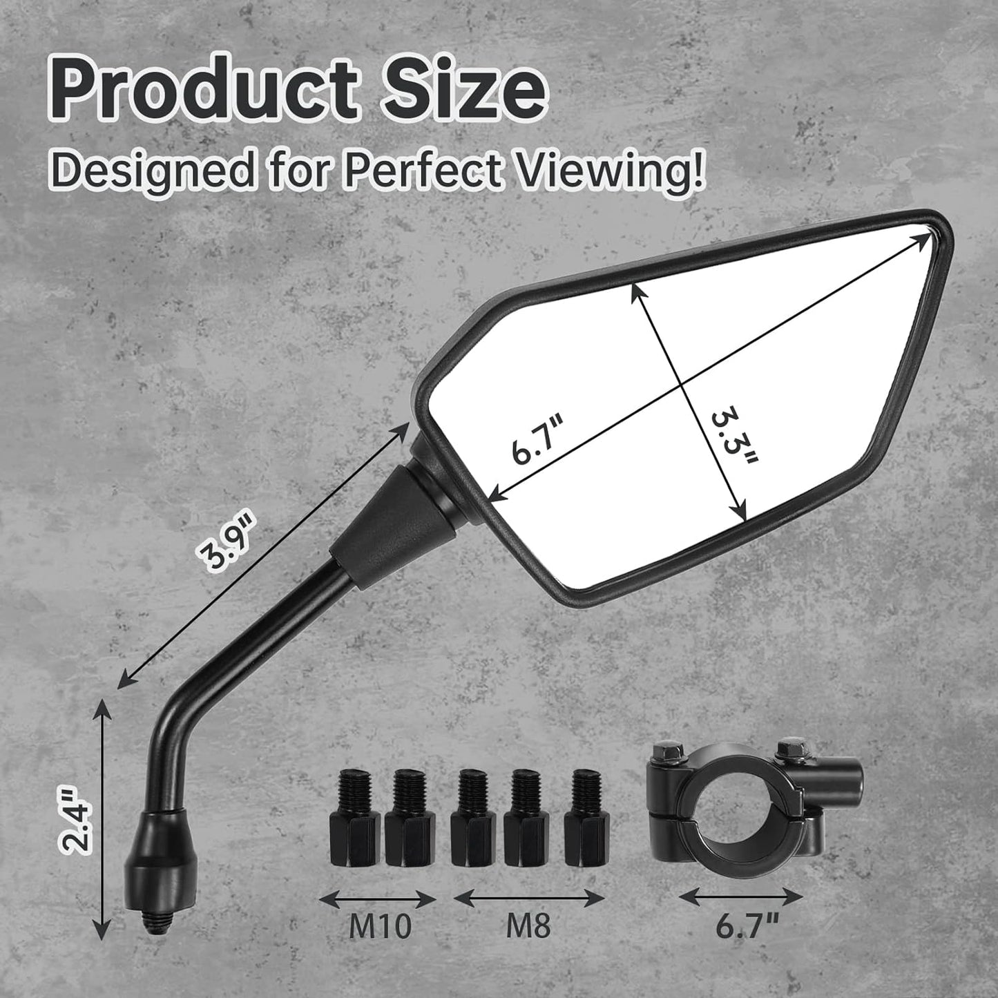 ATV Mirror, Side Rearview Mirrors for Bike Motorcycle ATV Scooter Cruiser with 8mm 10mm Bolt, 7/8" Handle Bar Mount Clamp Compatible with Suzuki Yamaha Honda Kawasaki Victory and More