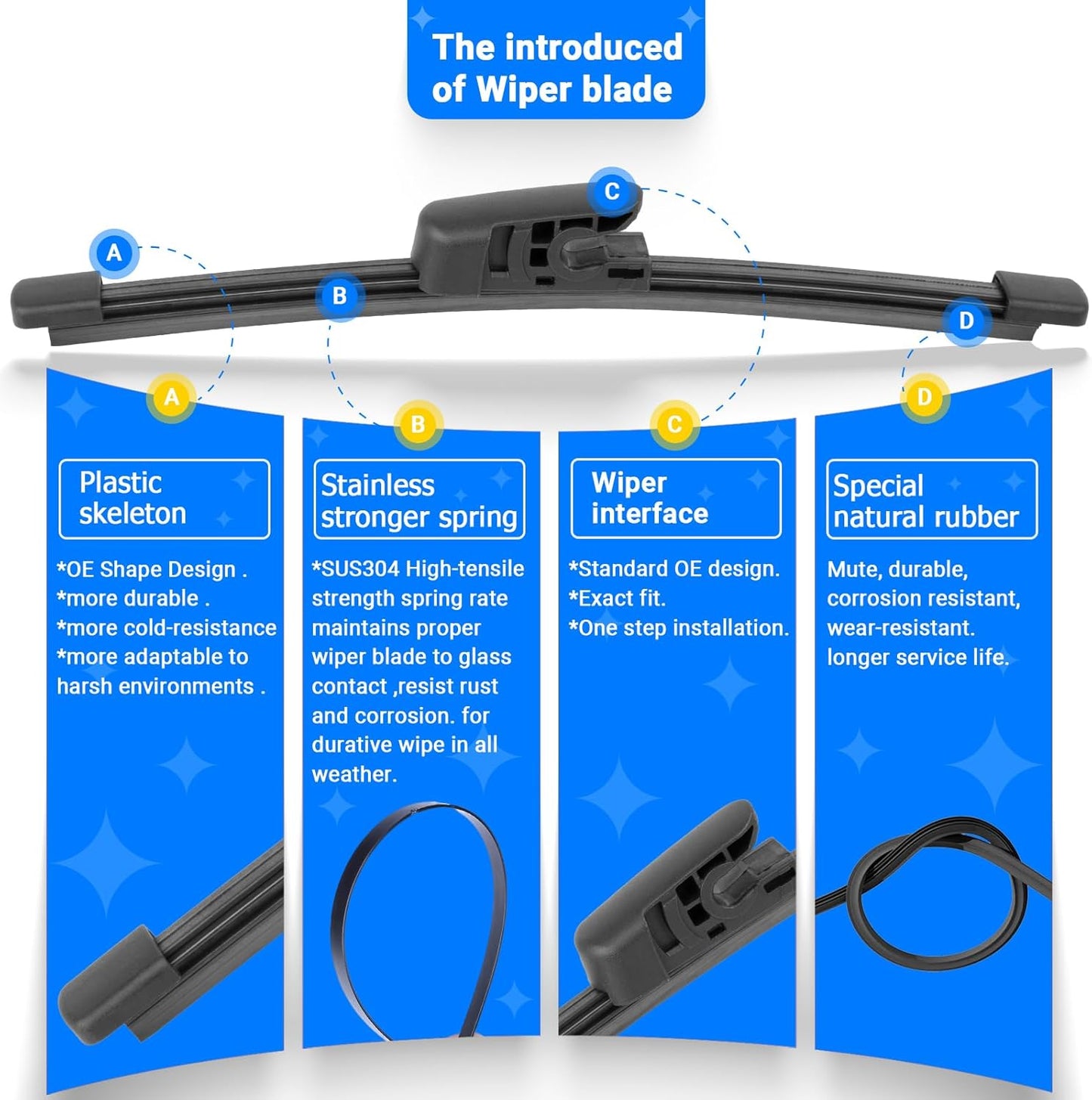 Windshield Wiper Blades Replacement for Hyundai Veloster 2012 2013 2014 2015 2016 2017 Original Factory Quality Front Rear Wipers Blade Set for My Car - 26" 18" 8" (Pack of 3)