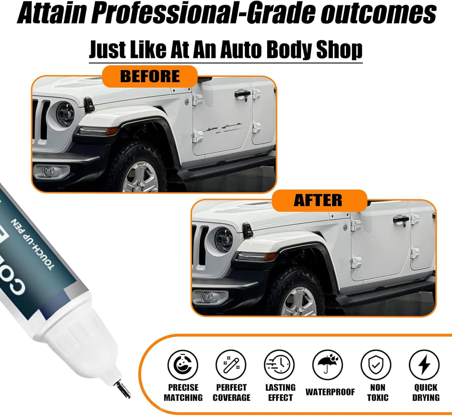 PW7/GW7 Bright White Touch Up Paint for Jeep, Car Paint Pen Scratch Repair Two-In-One Touch Up Paint, Premium Car Scratch Remover for Deep Scratches