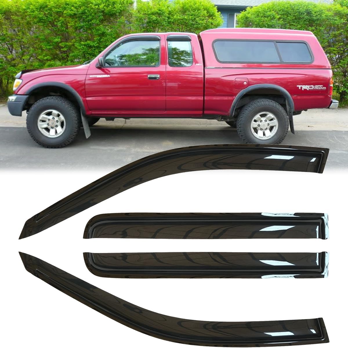 4pcs Shatterproof Rainproof Side Window Wind Vent Deflectors for 95-04 Tacoma Access/Extended Cab,Tape-on Rain Guards Set,Window Visors Compatible with 1995-2004 Toyota Tacoma 94948