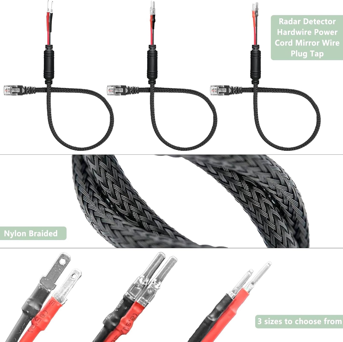 Radar Detector Rearview Mirror Mounting Bracket,13.8" Radar Detector Hard Wire Power Cord Mirror Wire Plug,with Braided Set of 3 (for Escort Max,Max2,Max360 Radar)