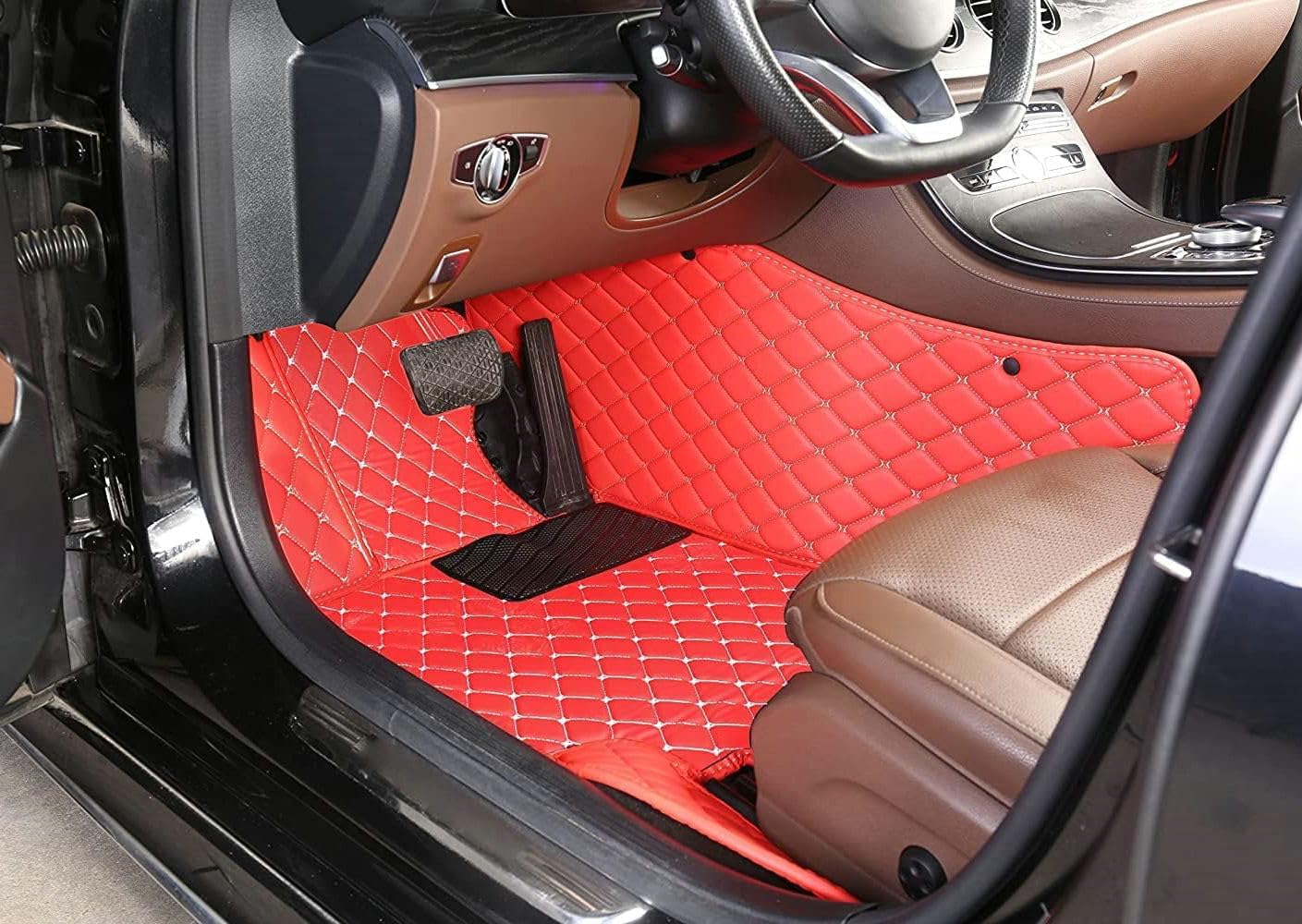 Custom Artificial Leather Waterproof All-Weather Car Floor Mats Fit for 99% Sedan SUV Sports Car Vehicle Car Mat (Purple Black Beige)