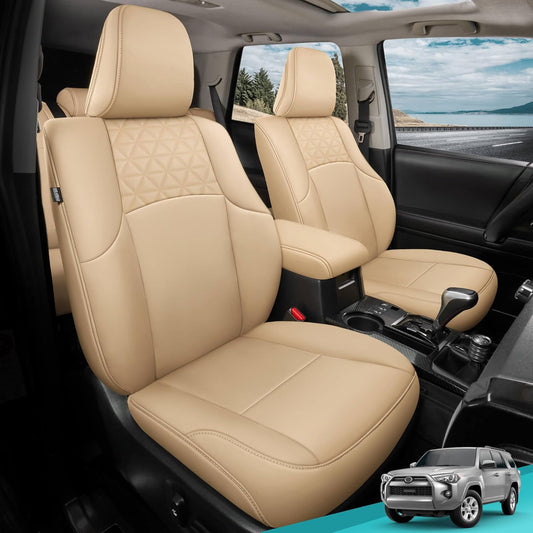 Seat Covers for Toyota 4Runner 2011-2024, Faux Leather Car Seat Cover Full Set, 2-Row-Only for 5 Seats Version-Beige