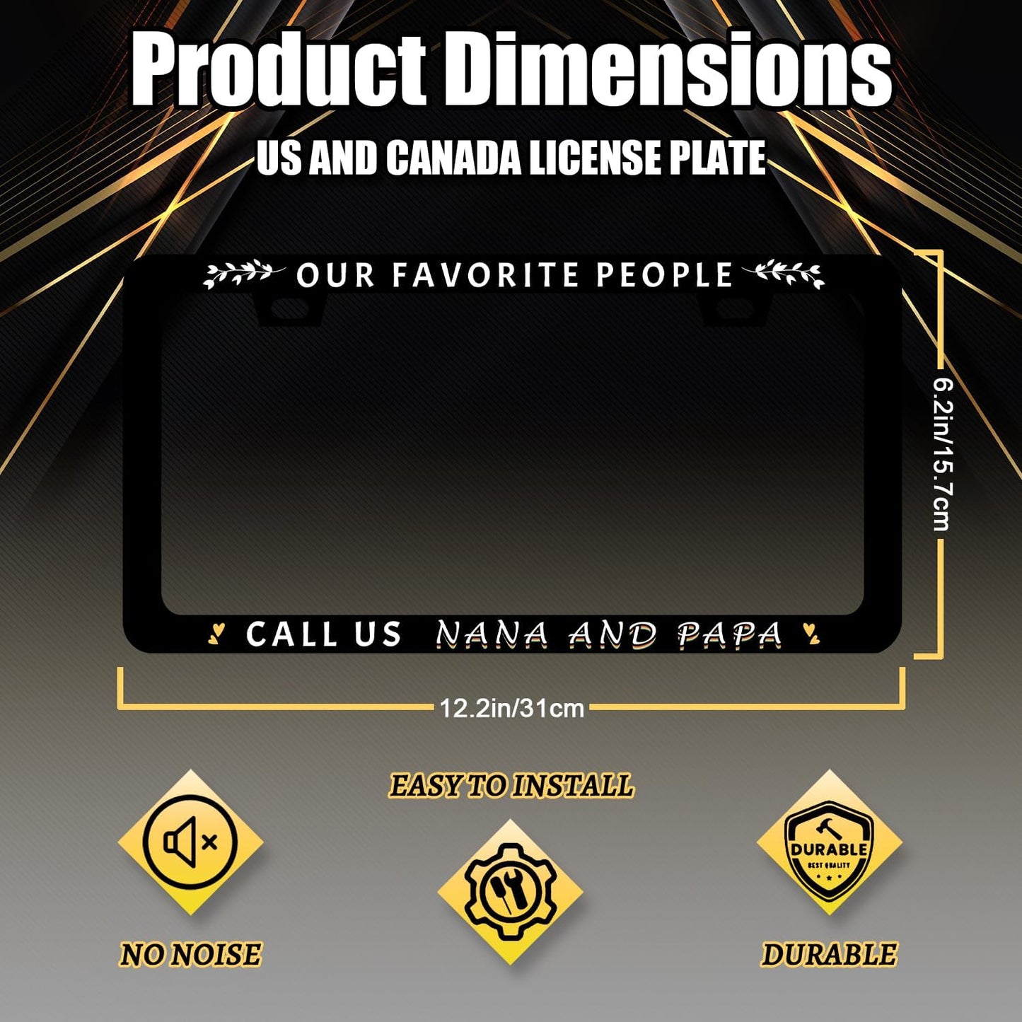 Our Favorite People Call Us Nana and Papa License Plate Frame Funny Text License Plate Frames Auto Accessory for Car Decorative Stainless Steel License Plate Holder with Screws 12.2" x 6.2"