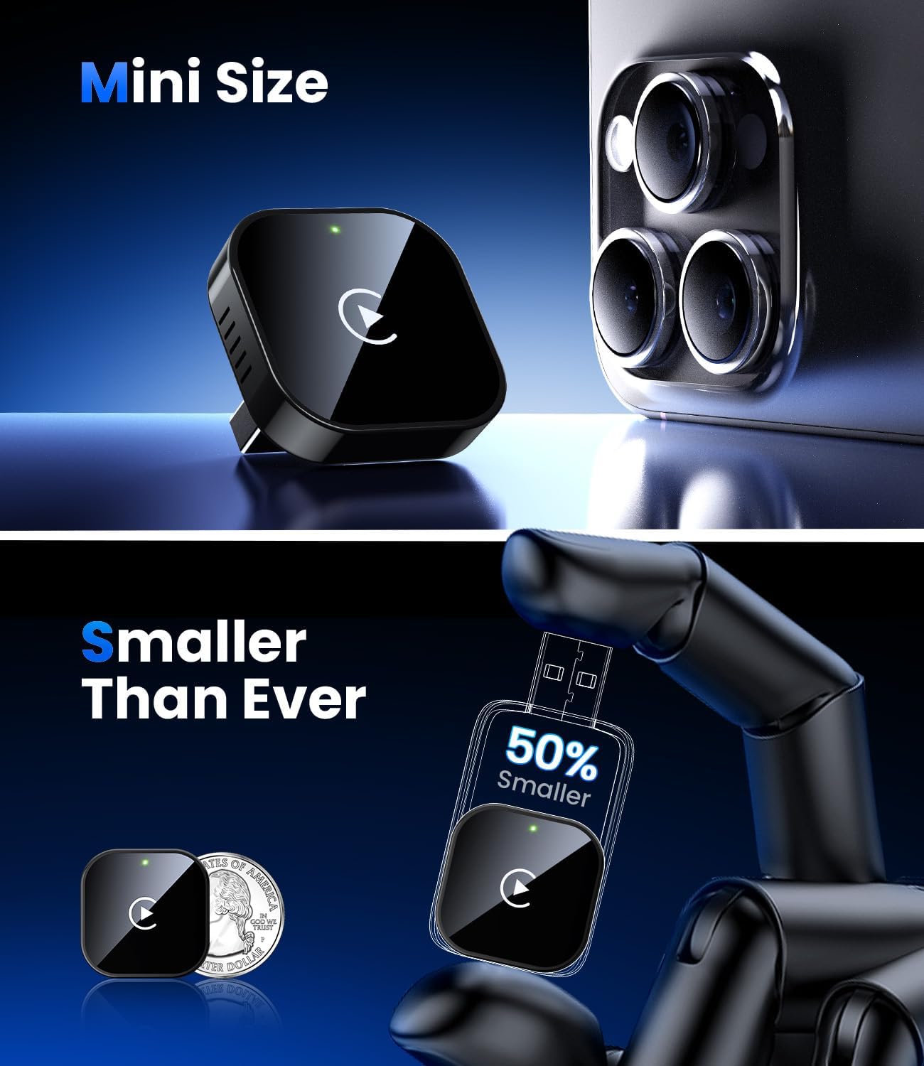 Teeran Wireless CarPlay Adapter 2025 Upgrade Wired CarPlay to Wireless, Mini USB Design for Cars with Built-in Wired Apple CarPlay Plug and Play Easy Use Fast Stable Connection Car Play for iPhone