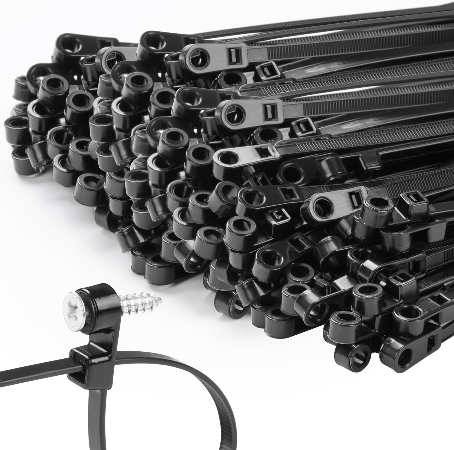 1000 PCS 12 inch Black Zip Ties with Screw Hole 70lbs Mountable head Cable Ties Straps Multipurpose Heavy Duty Nylon Cable Zip Ties with Screw Mounting Hole