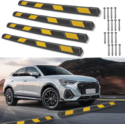 HAQQI 𝙃𝙚𝙖𝙫𝙮 𝘿𝙪𝙩𝙮 Rubber Parking Curb 72” for Garage, Car Parking Block Stop Stopper Bumpers Heavy Duty for Vehicles - 4 Pack