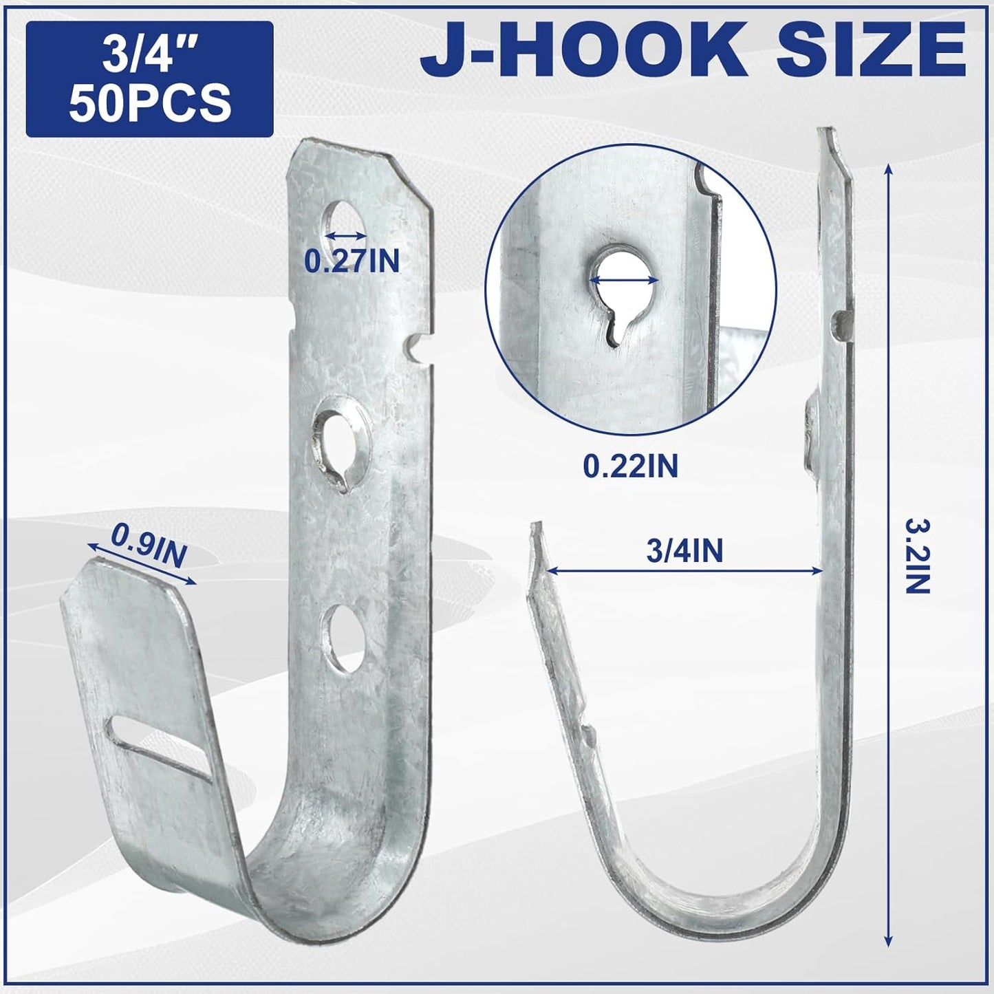 Gisafai Cable Support J Hook, Cable Hooks for Hanging, Heavy Duty Metal Hooks for Wire Management, G60 Galvanized Steel(3/4 Inch)