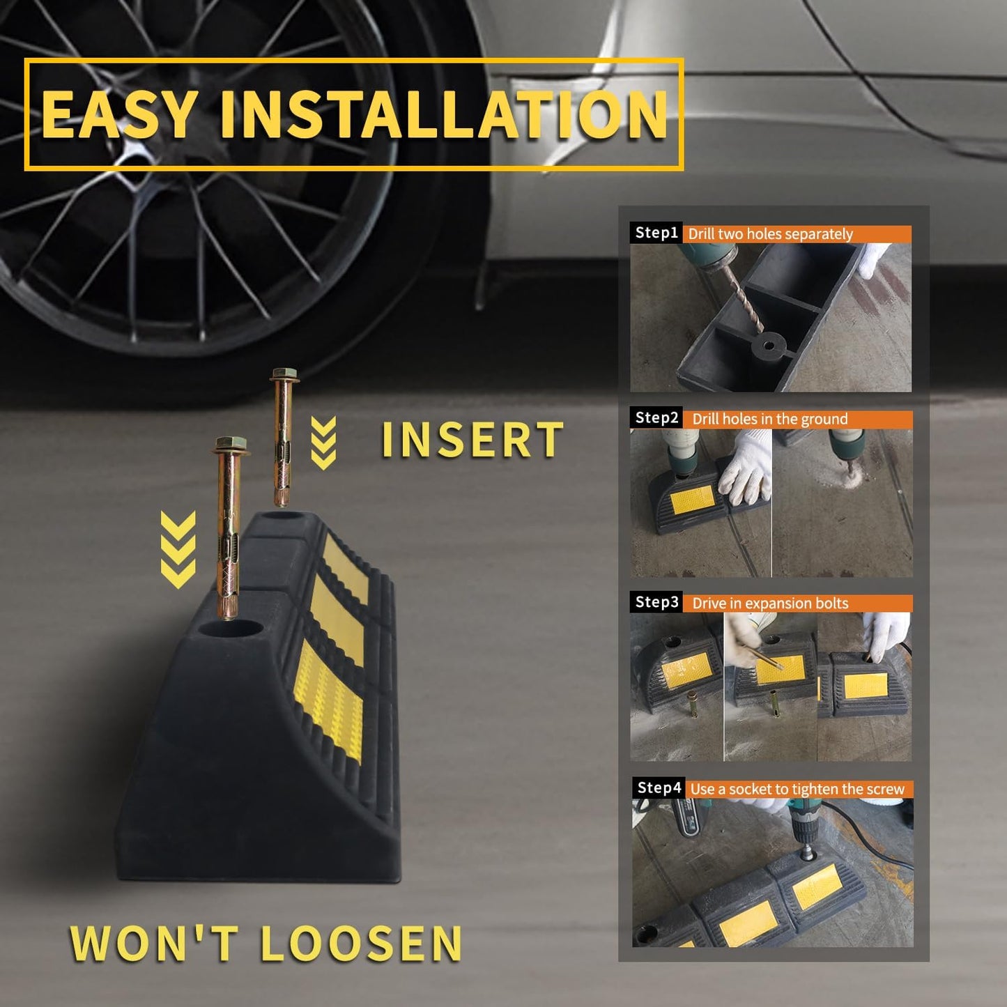 Parking Stopper for Garage Floor, Heavy Duty Rubber Car Wheel Curb Stoppers Bumpers Block for Your Vehicle, Parking Aid Gadgets Tire Stops for Home Garage Wall, Parking Lot & Driveway 2 Pcs