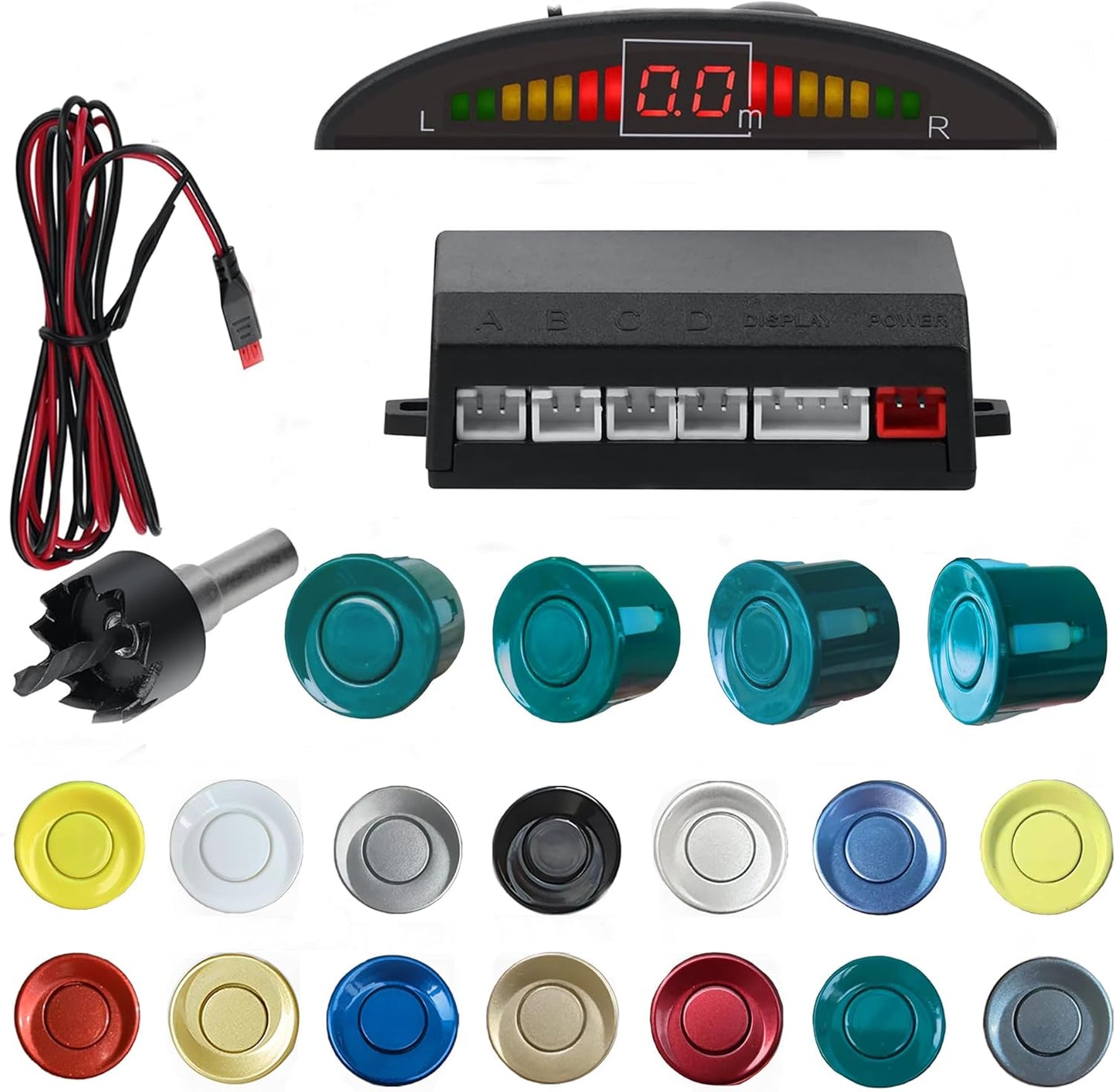 16 Color Options Parking Sensor Kit Backup Sensor Kit Reverse Sensor for Car Sensore de Reversa para Carro Adjustable Alarm Sound Professional Safety System（Green）