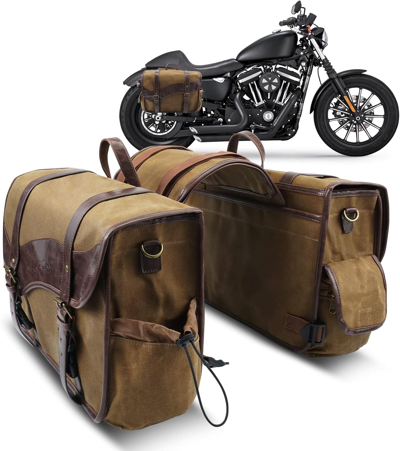 NICECNC Motorcycle Saddle Bags, Vintage Oil Waxed Canvas Motorcycle Saddlebags, Motorcycle Panniers Side Throw Over Saddle Bags Compatible with Harley Honda Suzuki Yamaha Adventure Street Glide Brown