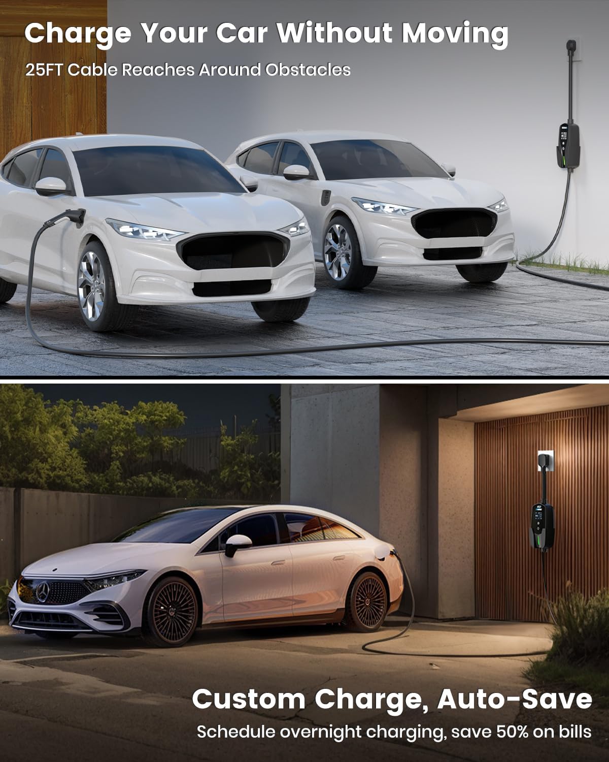 Level 2 EV Charger 24Amp 240V - NEMA 14-30P Charging Station, 25FT Cable for Home/Garage, J1772 Electric Vehicles & Adjustable Current (10-24A) (for J1772(Non-Tesla Evs), NEMA 10-30 Plug)