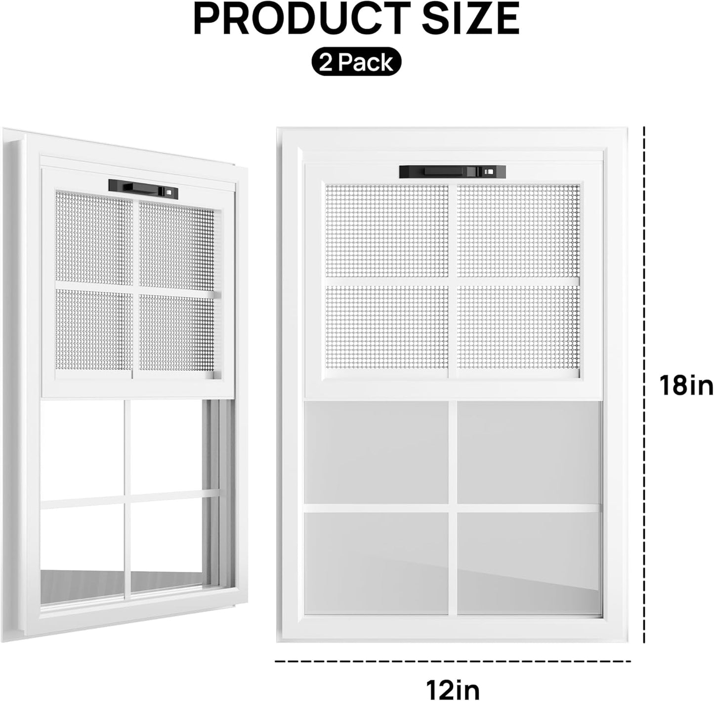 2 Pack 12" x 18"Shed Window, with Tempered Glass and Fiberglass Screen for Shed, Chicken Coop, Playhouse, Household, Garage