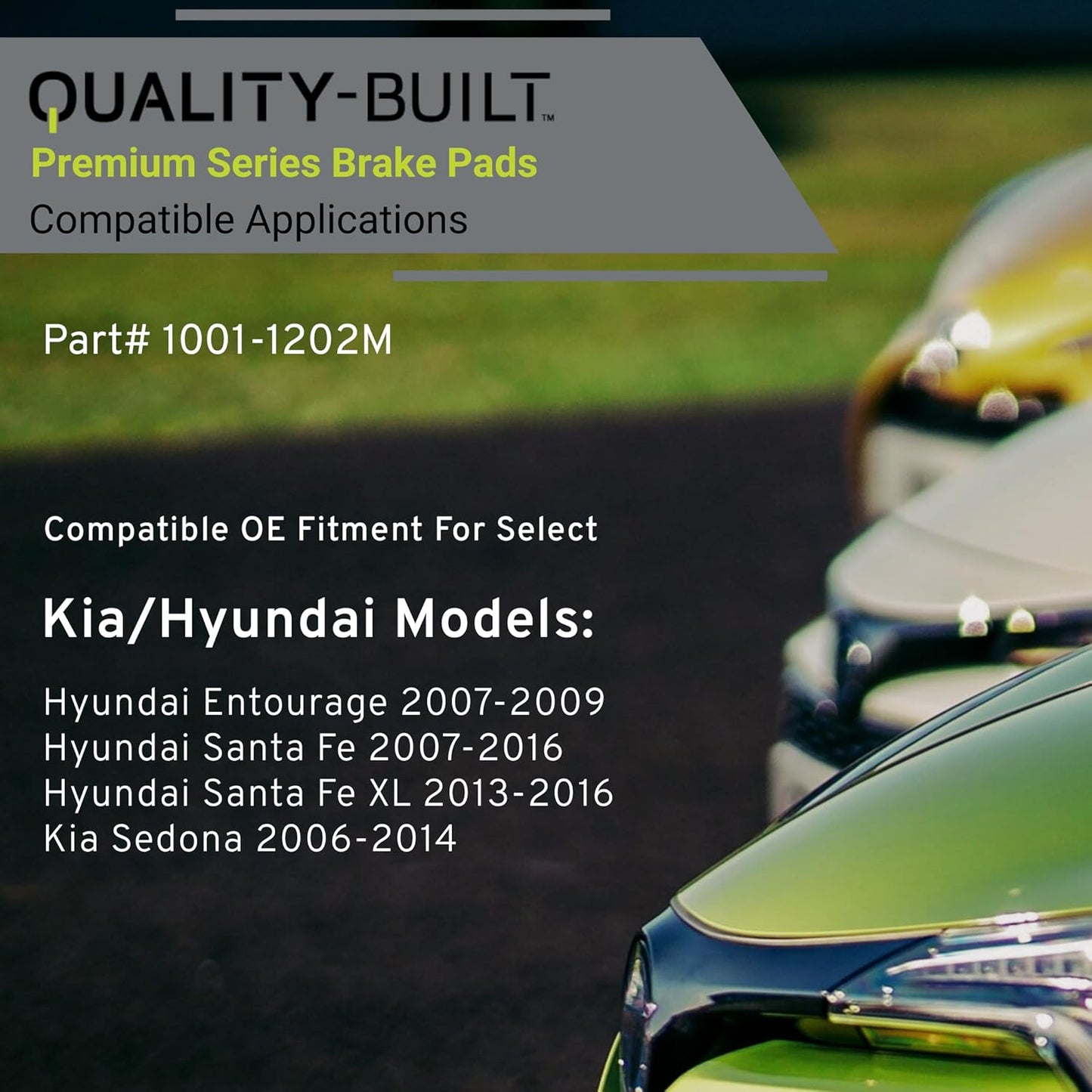 Premium Semi-Metallic Front Brake Pads (1001-1202M) Compatible with Hyundai Entourage 2007-2009, Hyundai Santa Fe 2007-2016, Hyundai Santa Fe XL 2013-2016, Kia Sedona 2006-2014