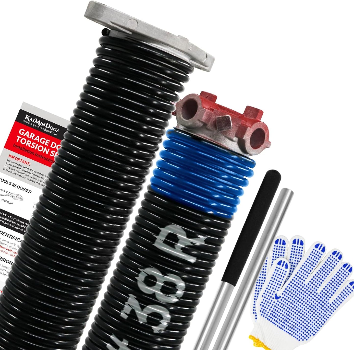 Pair of 1.75" Garage Door Torsion Springs Set with Non-Slip Winding Bars&Gloves, High Precision Electrophoresis Oil-Free Black Coated for Replacement, MIN 16,000 Cycles (0.262 x 1.75"x 38")