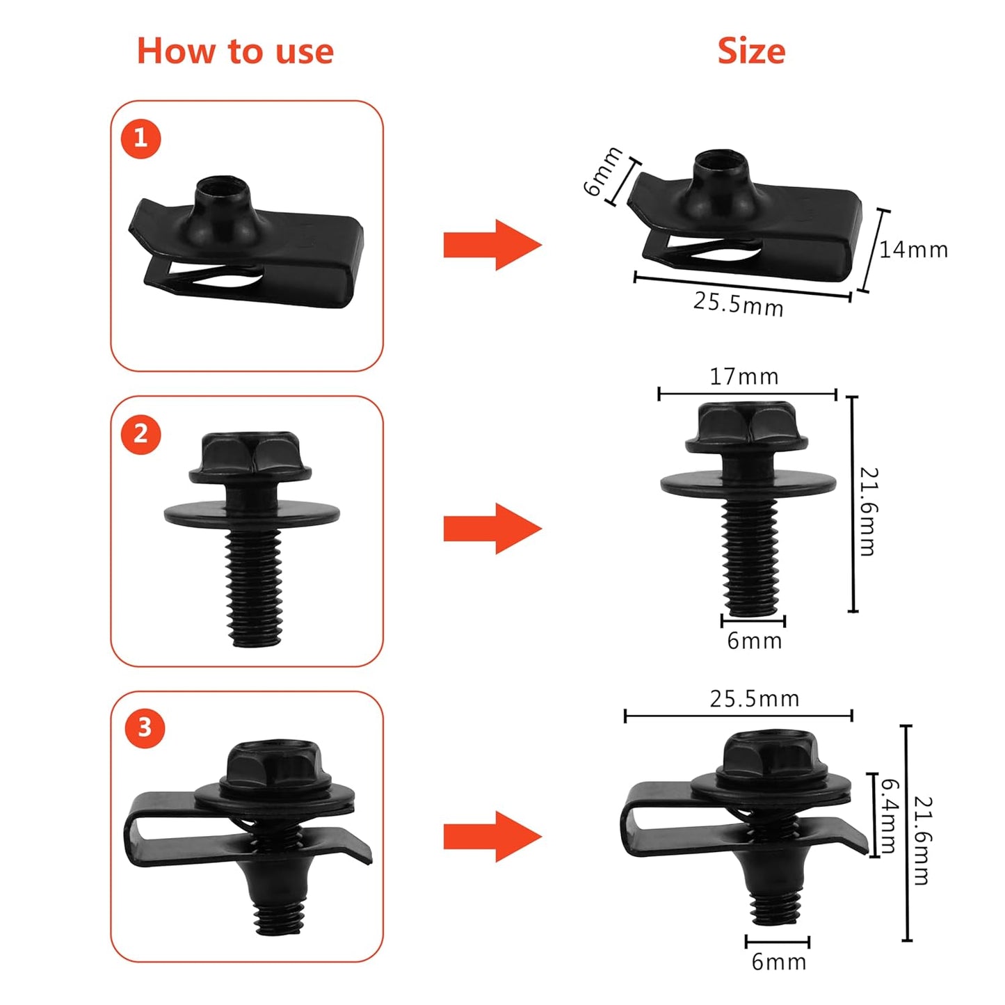 Ford GM Toyota Honda Chrysler Nissan Car Push Retainer Clips 1045pcs with 30 Popular Push Pins for Auto Parts Sizes - Includes 10 Cable Ties and Red Fastener Remover
