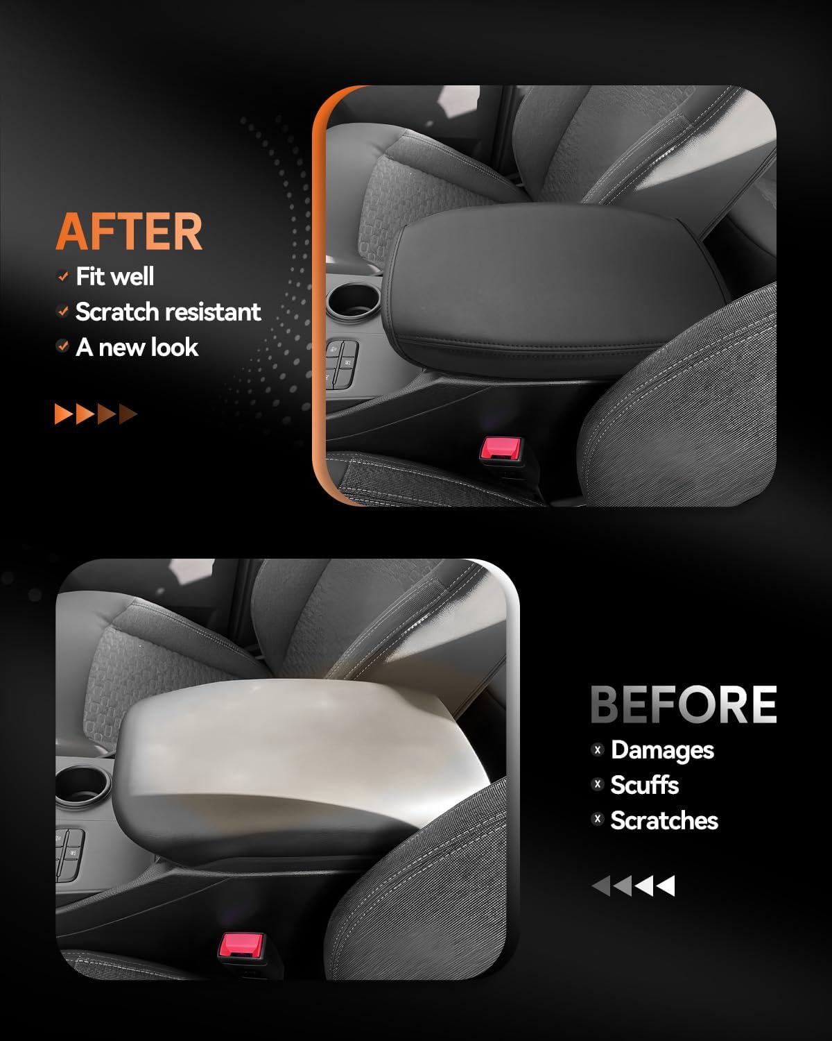 CDEFG for Ford Ranger 2024-2025 Center Console Cover Armrest Box Cover for Ranger (XL, XLT, Lariat, Raptor) 2024 2025 Accessories Console Arm Rest Protector Thin Black Leather