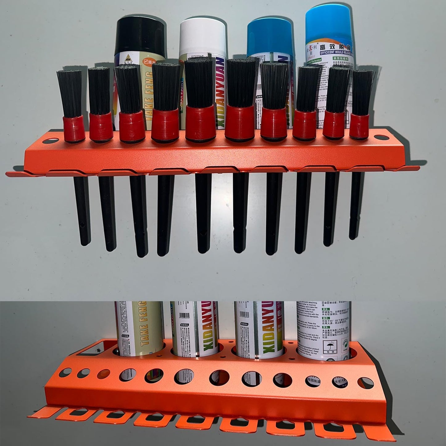 Bottle Storage Rack, Detailing Brush Organizer, Spray Bottle Storage Rack, 3/8" Air Tool Holder, for Garage and Workspace (1pc-Orange)