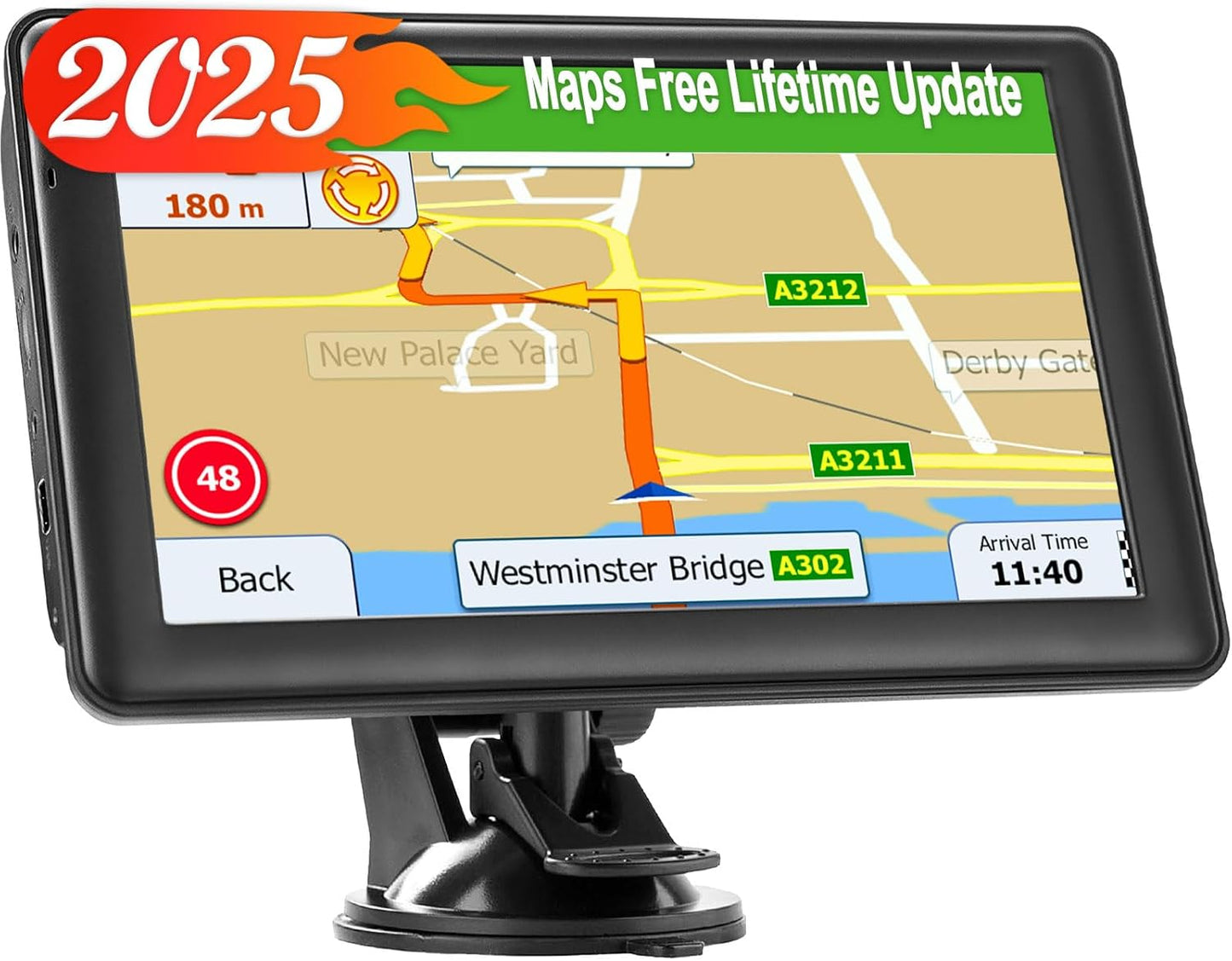 GPS Navigator for Car Truck, GPS Commercial Drivers 2025 Trucker GPS for Semi Truck with 7 in GPS Navigation Systems(Map Free Lifetime Updates), Voice Assist, Speed Limit Warnings