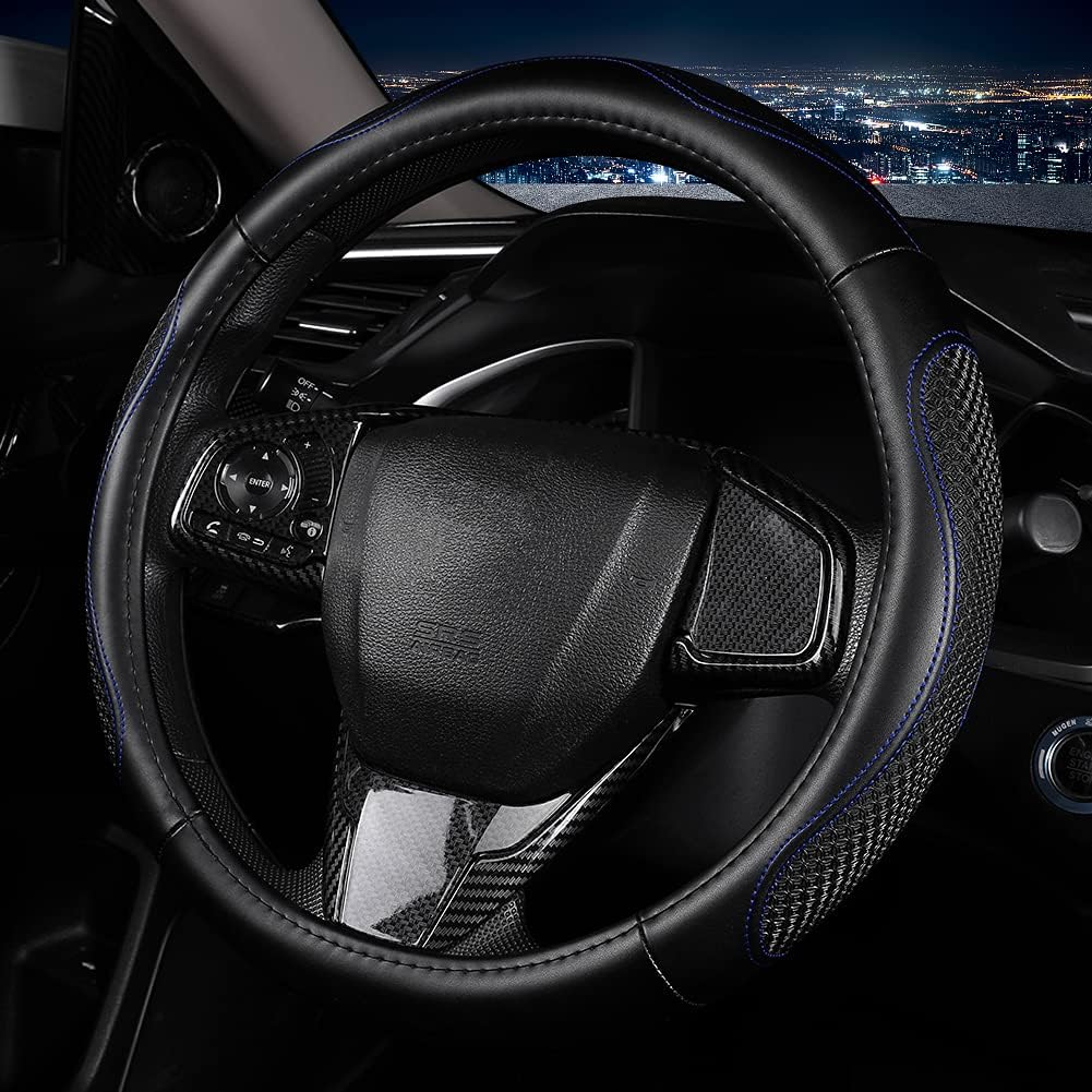 Leather Car Steering Wheel Cover 15 inch Universal Fit Microfiber Steering Wheel Cover Anti-Slip, Soft, Breathable, Full Surround Car Wheel Cover