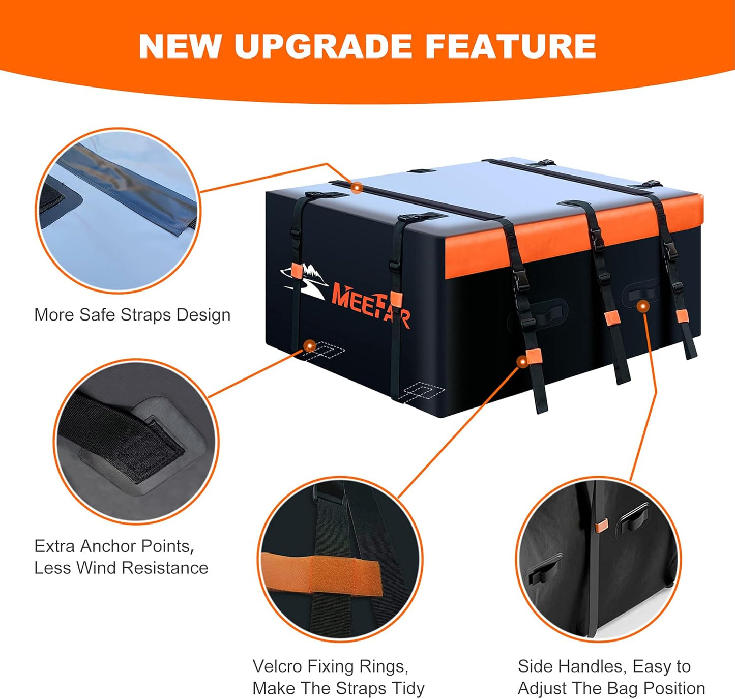 MeeFar Rooftop Cargo Carrier Car Roof Bag 21 Cubic Feet 100% Waterproof Car Top Carrier, Fits All Vehicle with/Without Rack,Include Anti-Slip Mat,10 Reinforced Straps,6 Door Hooks,Luggage Lock