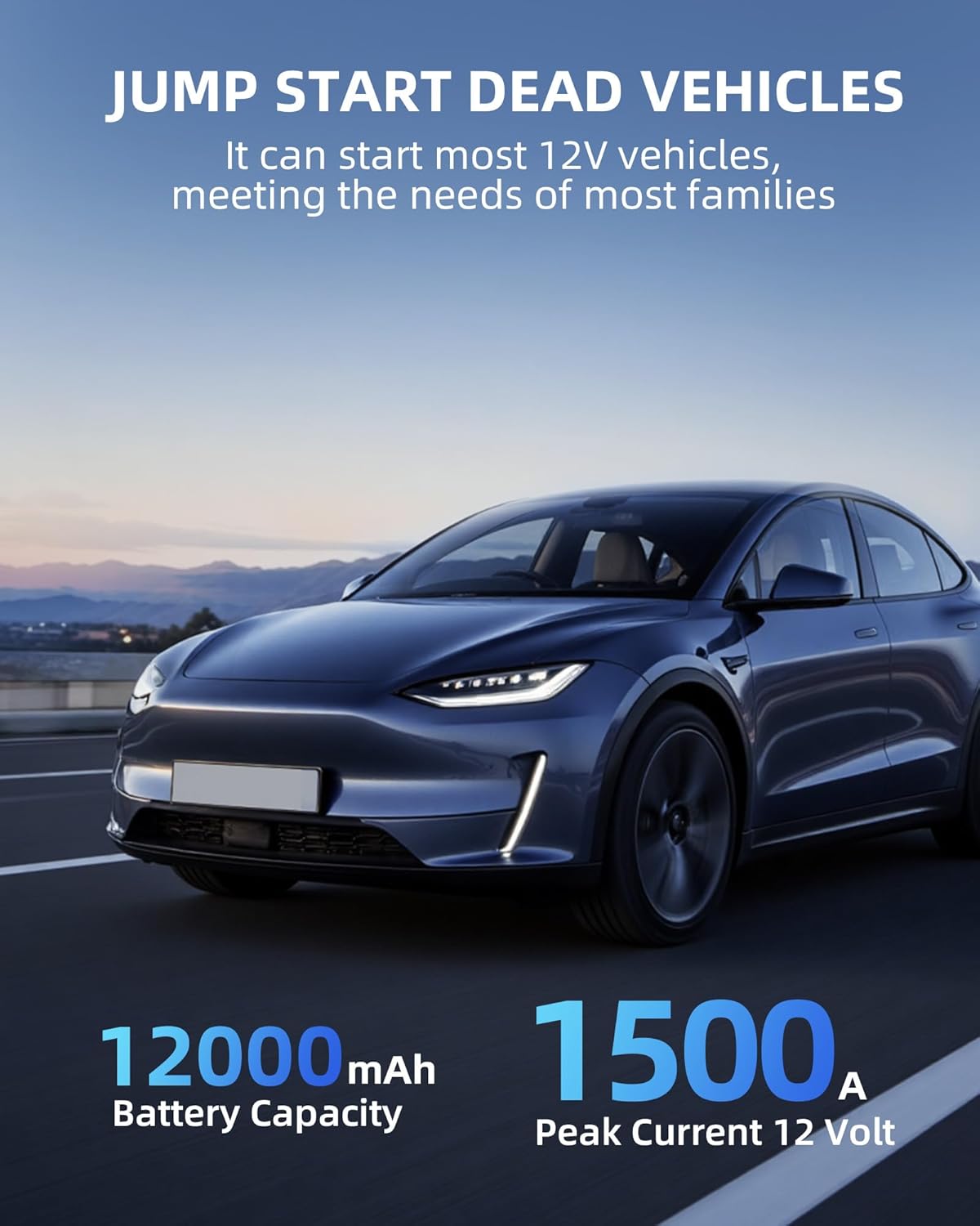 Portable Car Jump Starter with Air Compressor, 150PSI Tire Inflator with 44.4Wh Battery, car Battery Jump Starter for 6.0L Gas, Fast Inflation Pump with Bulite-in Nozzle Storage, LED Light for Car