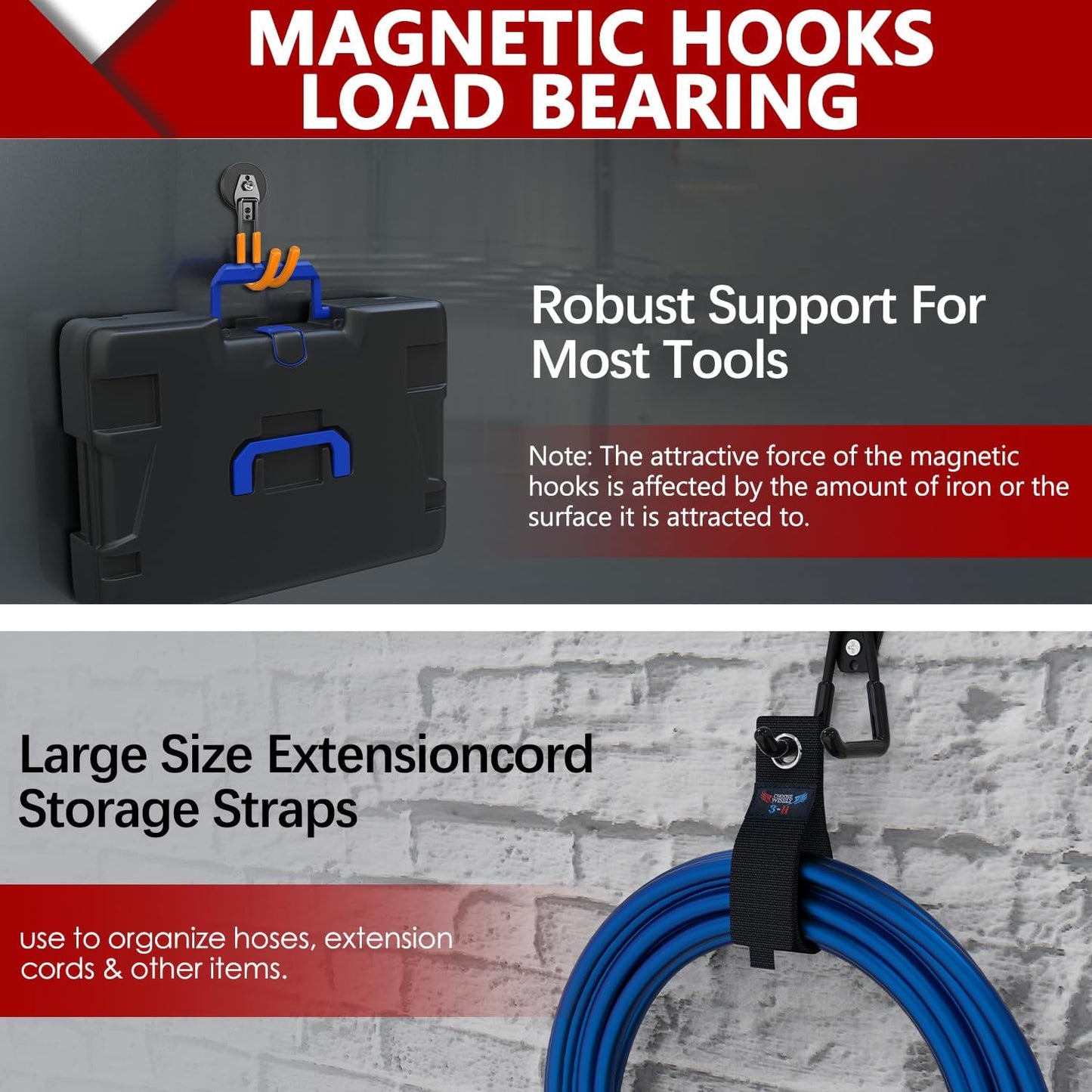 3-H Heavy Duty Magnet Garage Hooks 4 Pack, J Shape Strong Magnetic Hooks for Hanging Cordless Power Drill, Utility Magnetic Tool Holder for Metal Cabinet, Steel Pegboard, Toolbox, Garage(Orange)