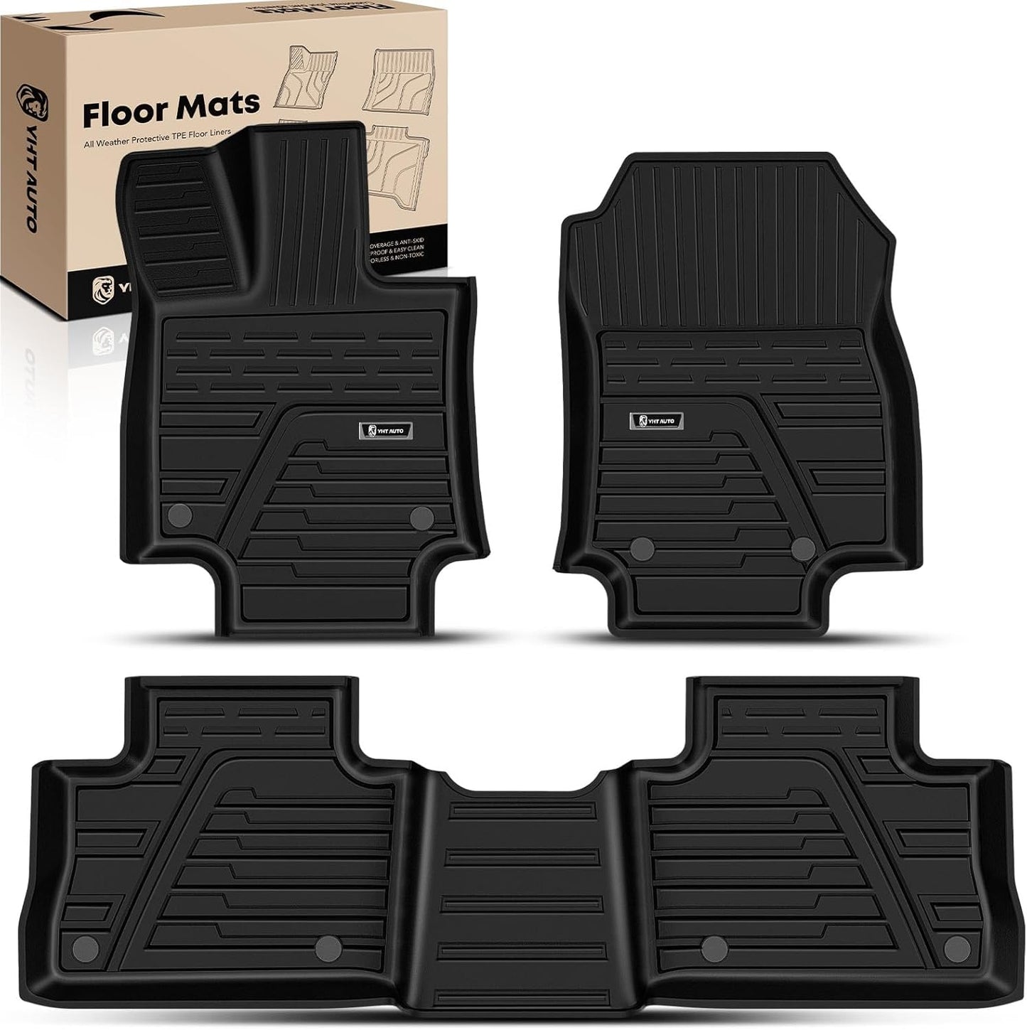 YHTAUTO Floor Mats Fit 2019-2025 Toyota RAV4 (Include Hybrid), TPE All Weather Car Mats Waterproof Anti-Slip Odorless Floor Liner, Interior Car Accessories Front & 2nd Row Liner