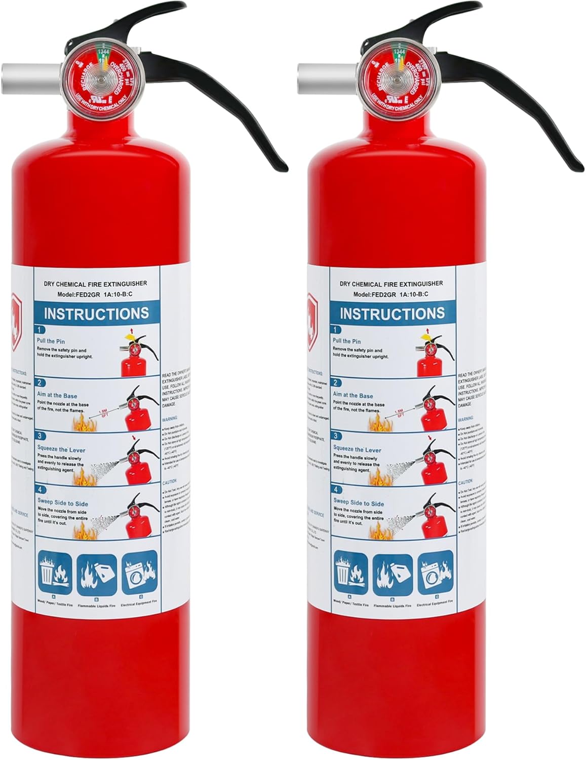 2 Pack ABC Dry Chemical Fire Extinguishers, 2.5 lb 1A:10B:C Rating for Home, Car, Boat, Quick Release Handle, Compact & Portable Dry Powder extinguisher